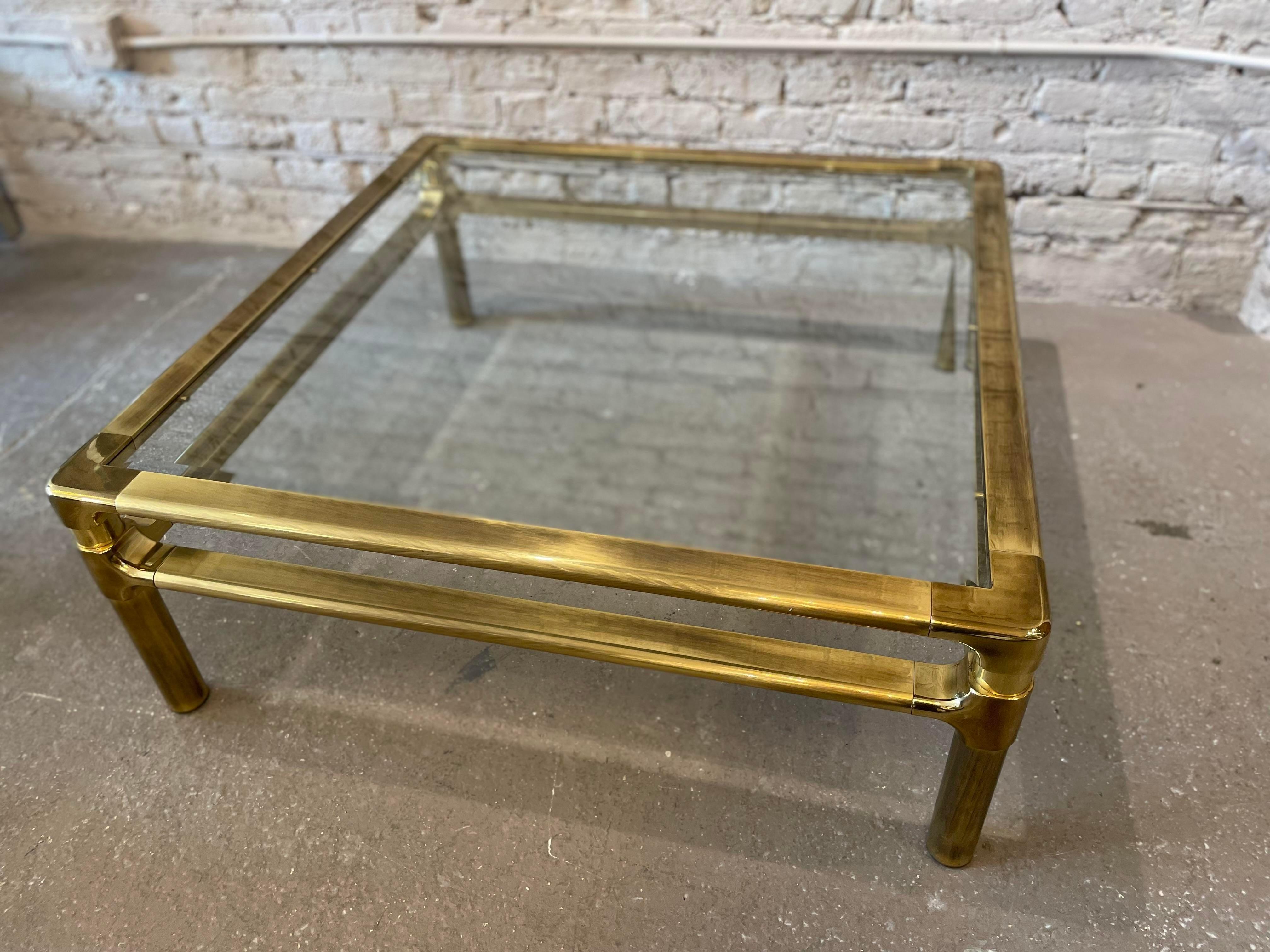 1970s Vintage Mid Century in the Manner of Pace Brass and Glass Coffee Table In Good Condition In Chicago, IL