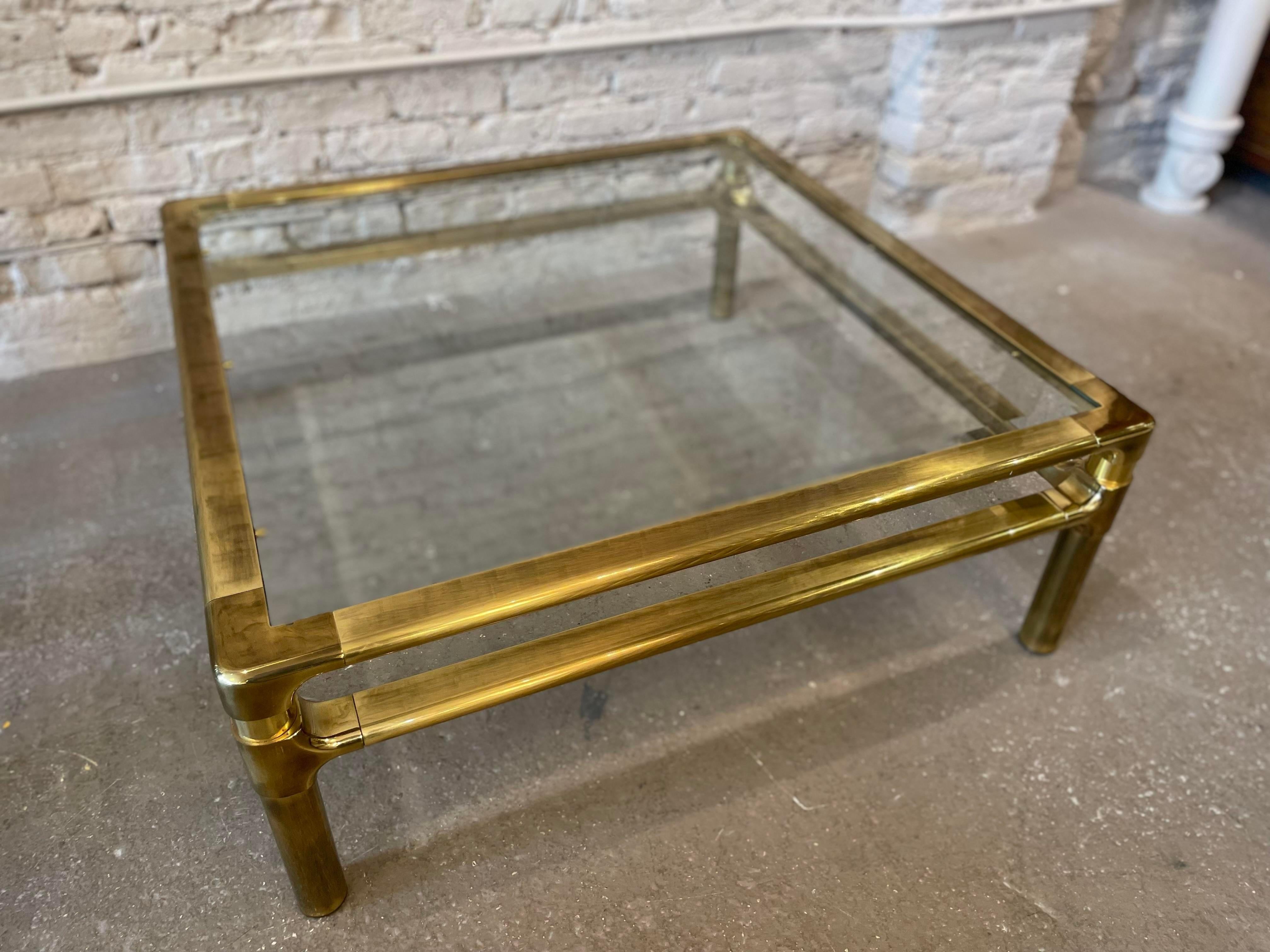 Late 20th Century 1970s Vintage Mid Century in the Manner of Pace Brass and Glass Coffee Table