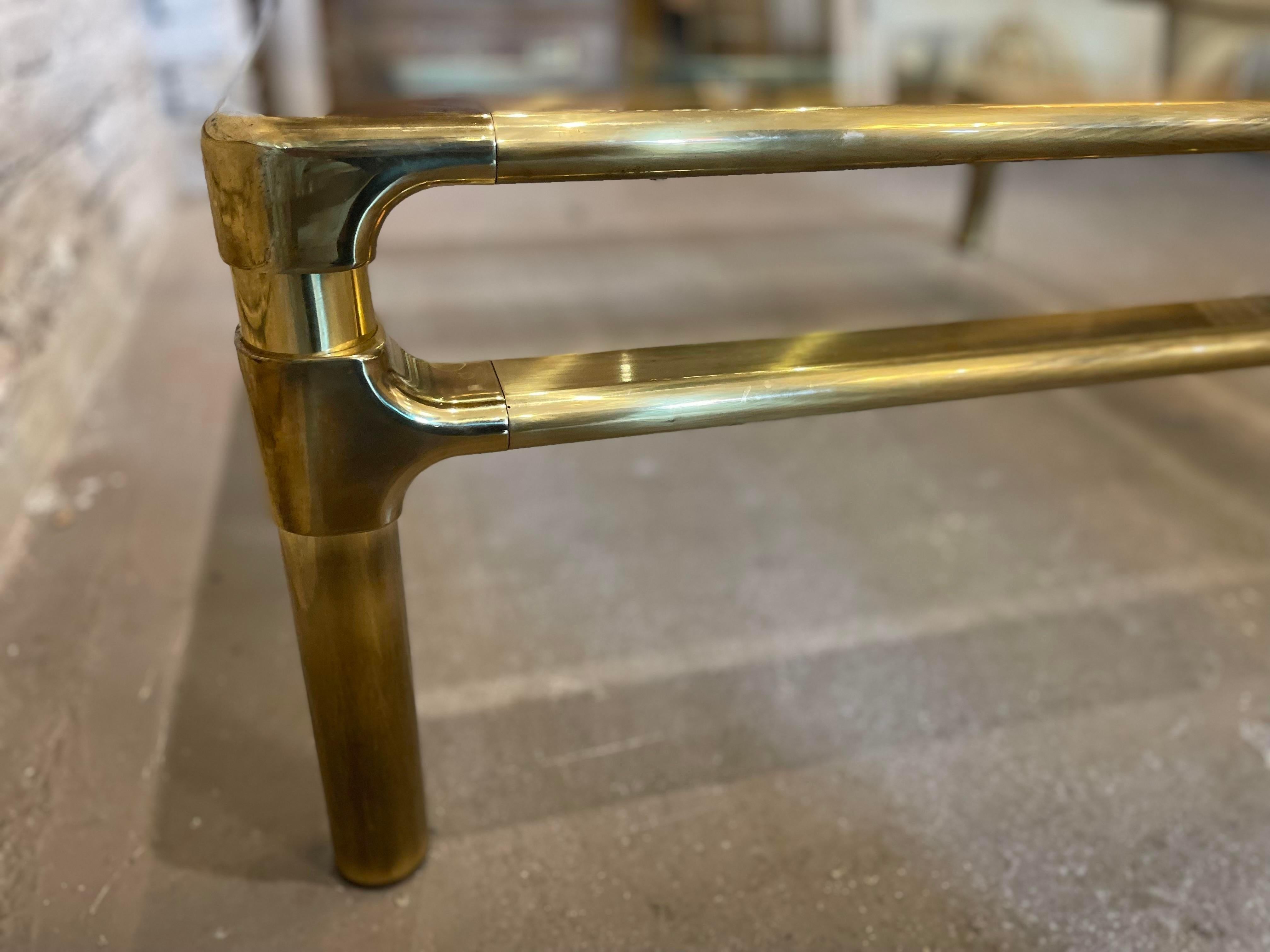 1970s Vintage Mid Century in the Manner of Pace Brass and Glass Coffee Table 1