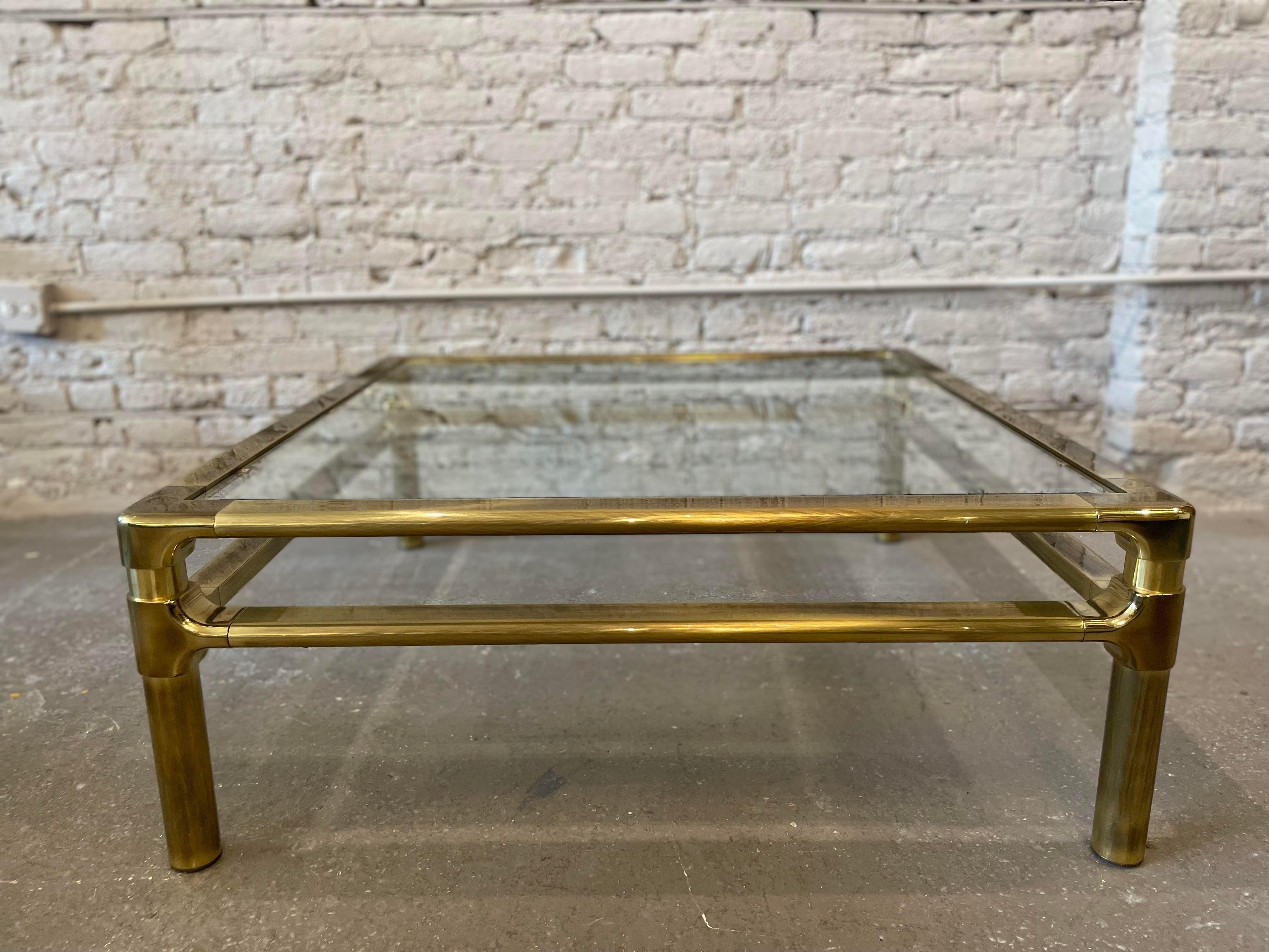 1970s Vintage Mid Century in the Manner of Pace Brass and Glass Coffee Table 2
