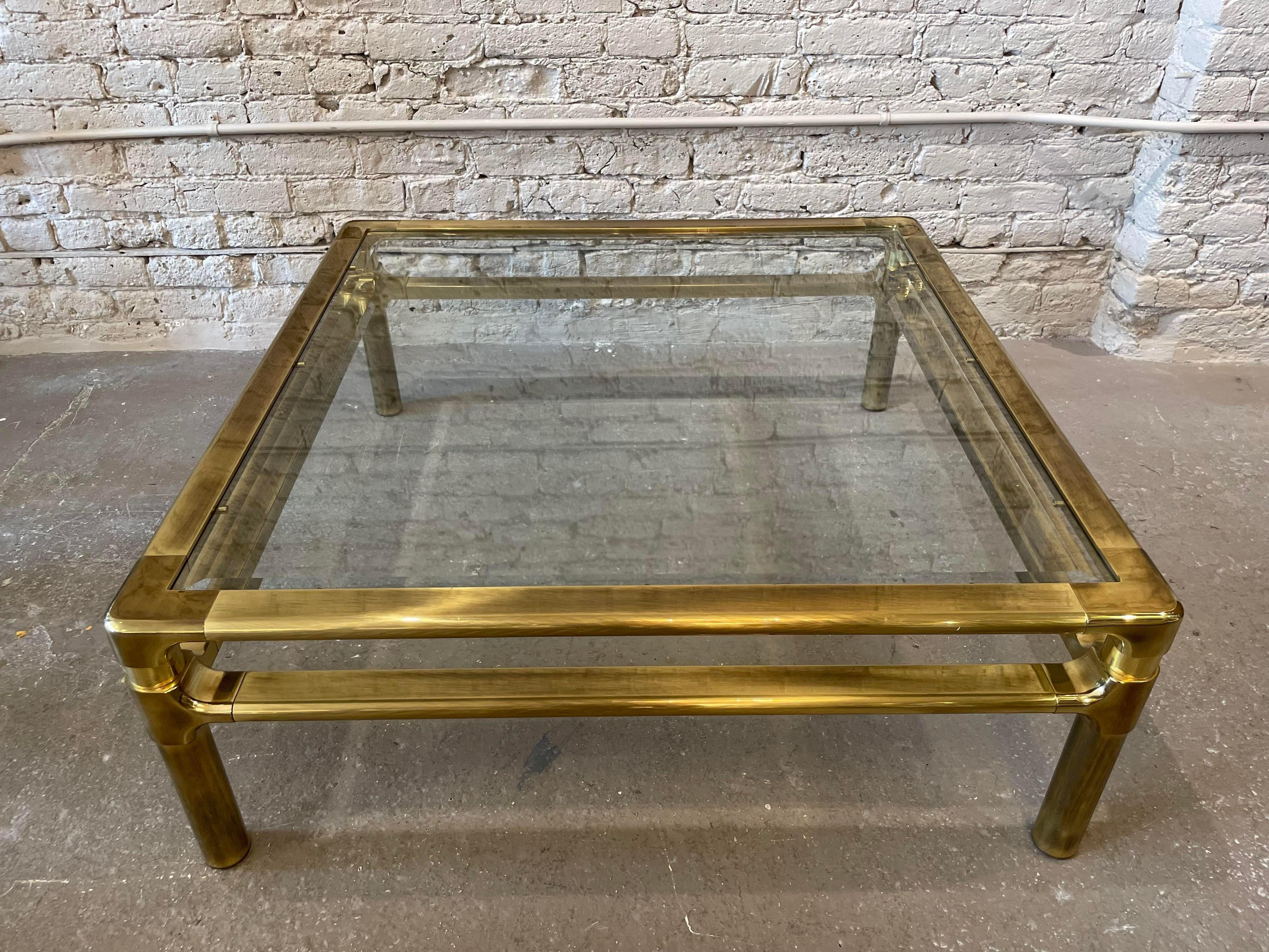 1970s Vintage Mid Century in the Manner of Pace Brass and Glass Coffee Table 3