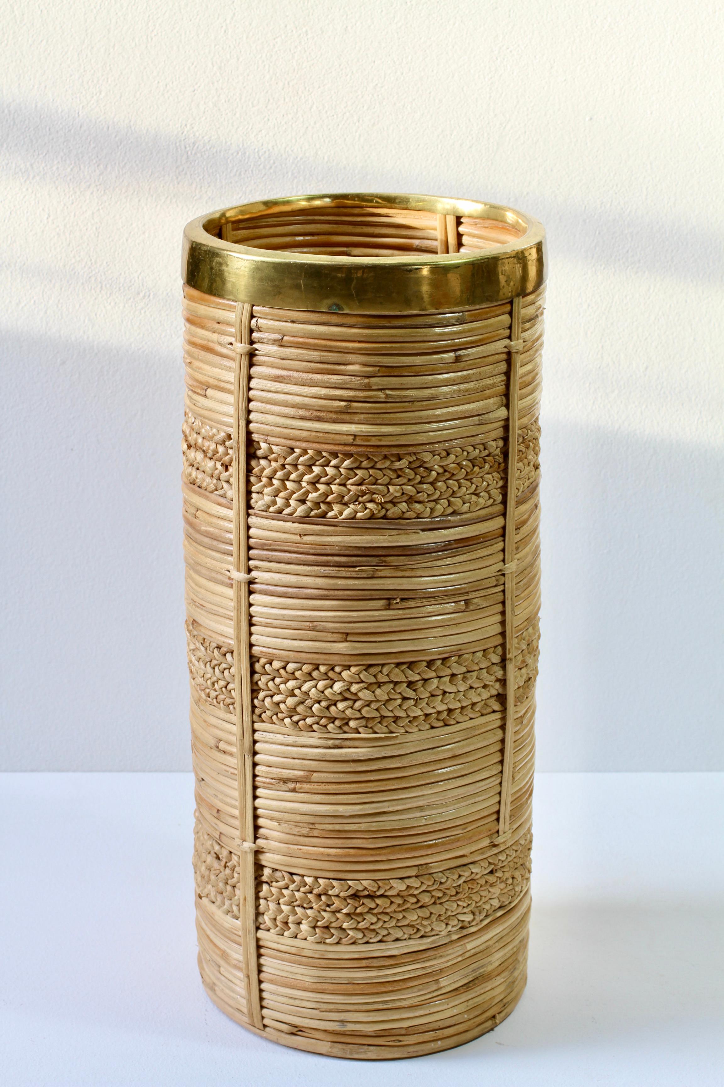 1970s Vintage Mid-Century Italian Bamboo, Banana Leaf and Brass Umbrella Stand In Good Condition In Landau an der Isar, Bayern