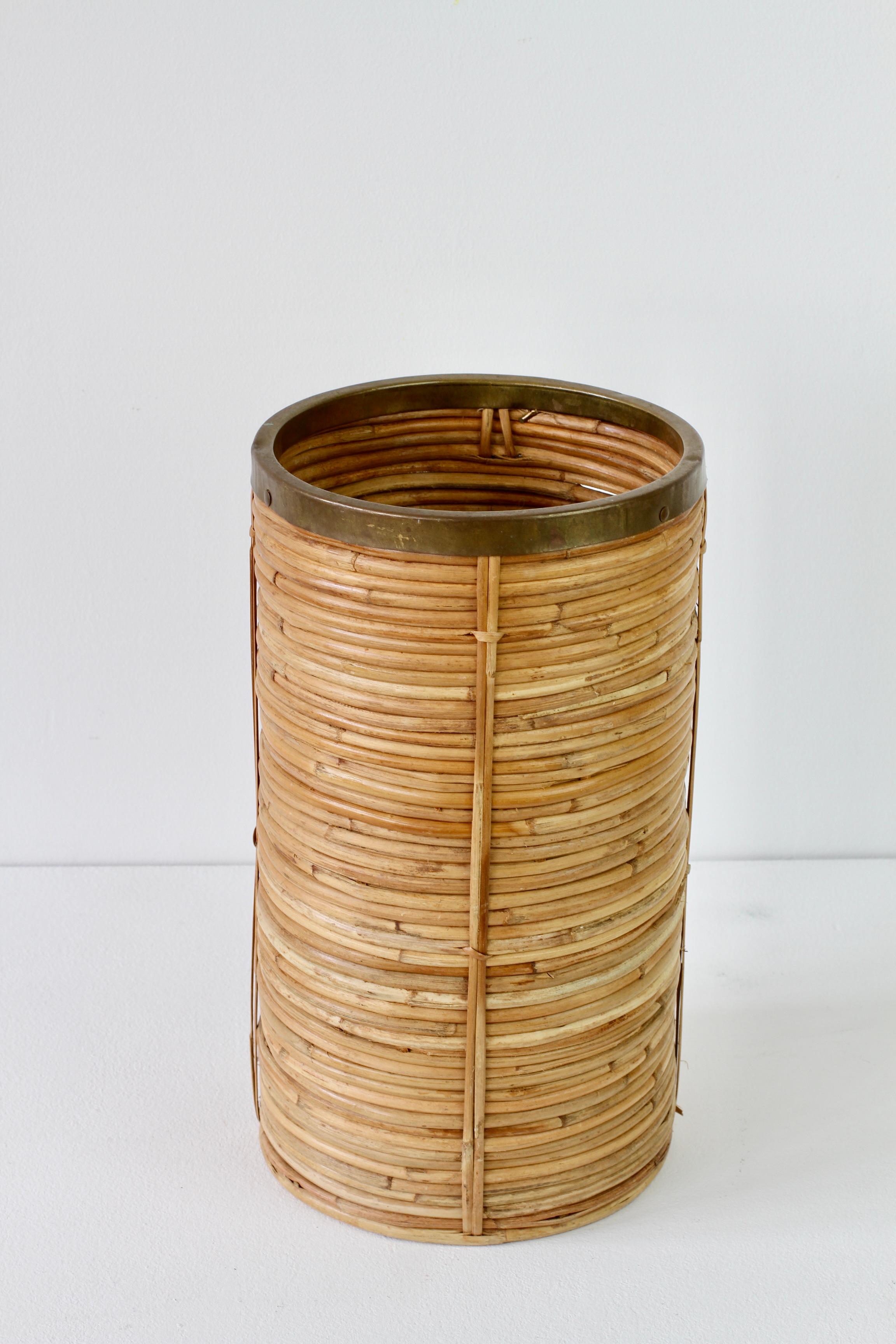 Hollywood Regency 1970s Vintage Mid-Century Italian Bamboo Waste Paper Basket or Umbrella Stand
