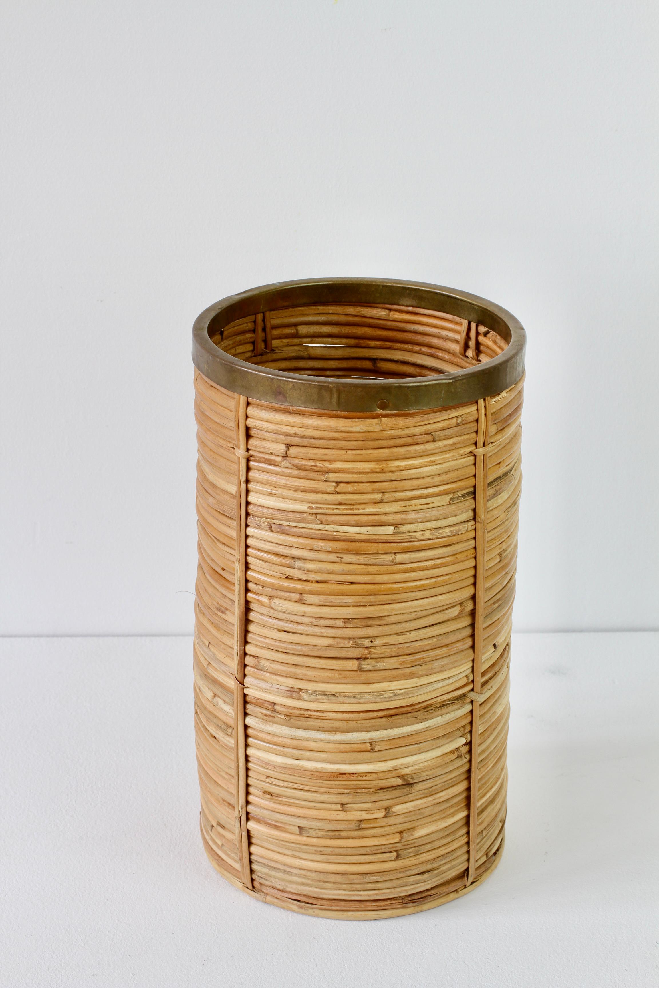 Polished 1970s Vintage Mid-Century Italian Bamboo Waste Paper Basket or Umbrella Stand