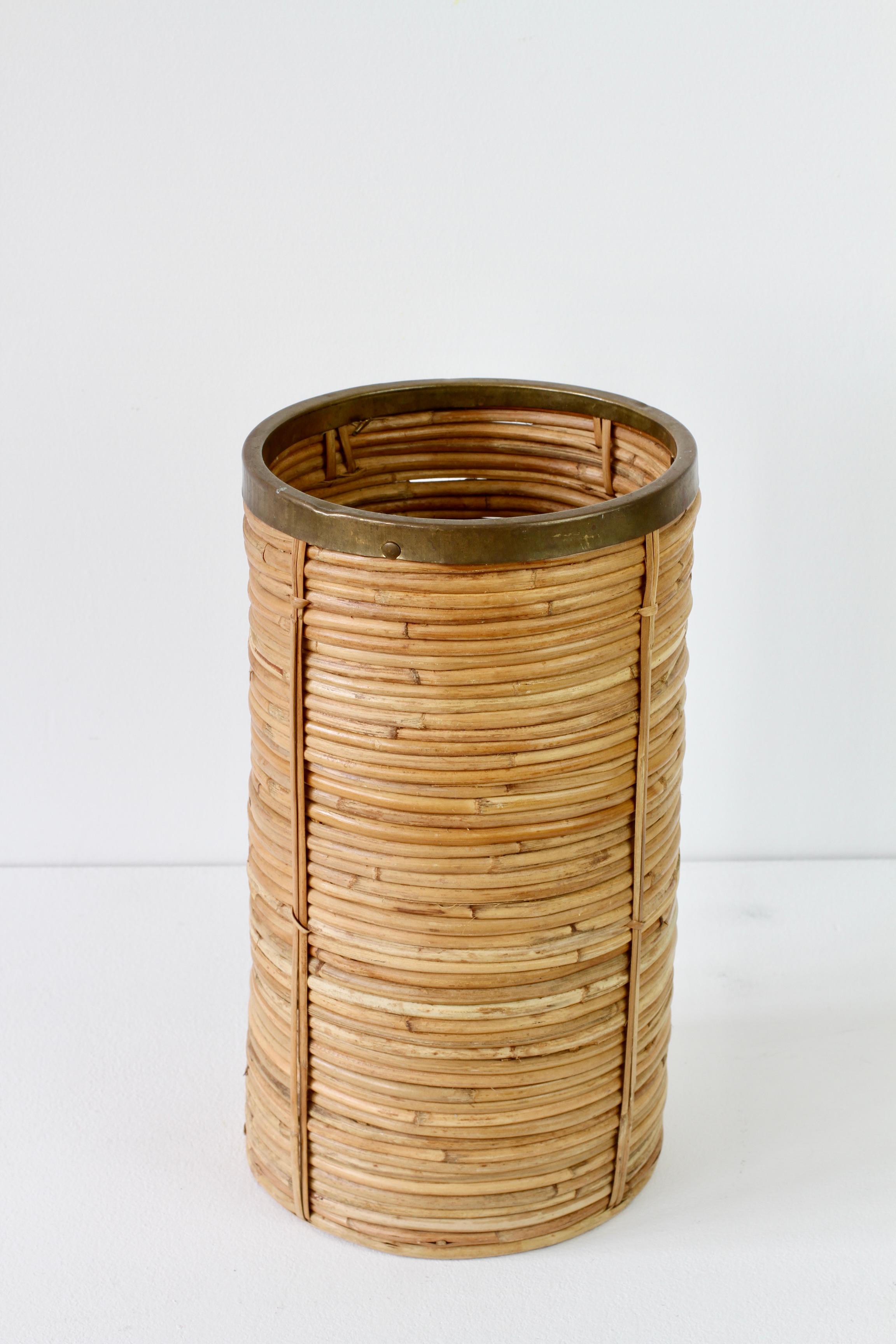 20th Century 1970s Vintage Mid-Century Italian Bamboo Waste Paper Basket or Umbrella Stand