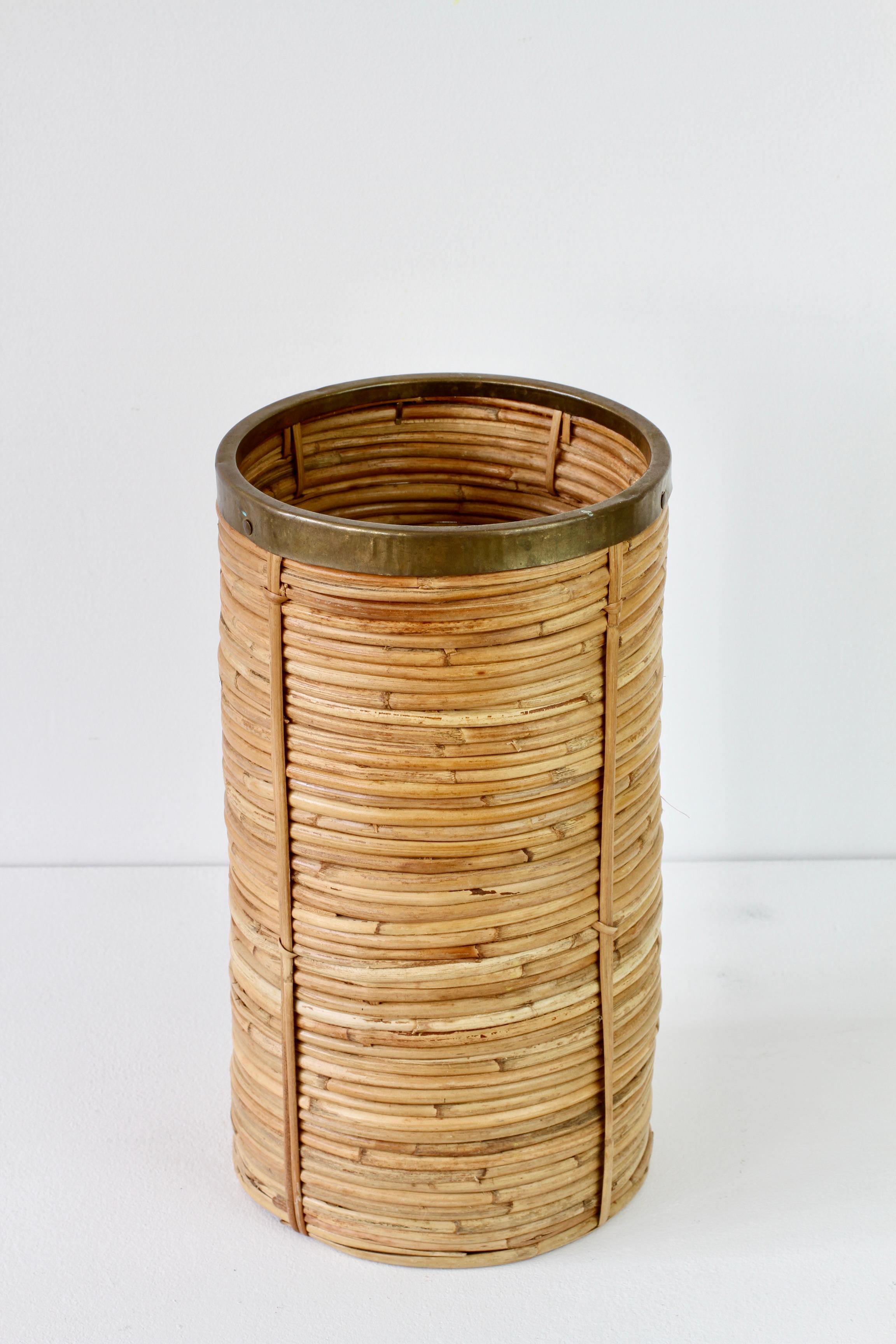 1970s Vintage Mid-Century Italian Bamboo Waste Paper Basket or Umbrella Stand 1