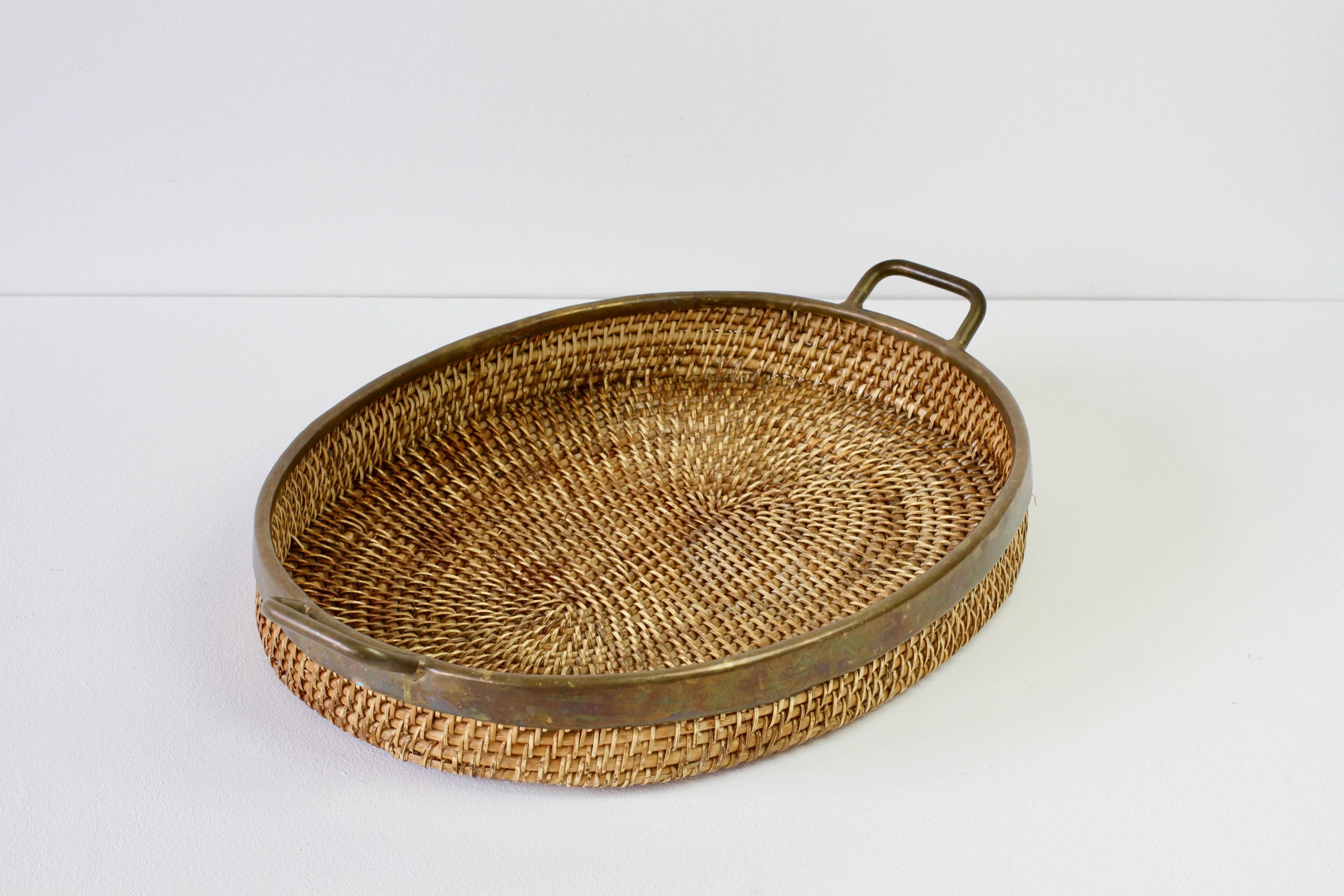 1970s Vintage Mid-Century Italian Brass Bamboo and Rattan Serving Tray / Platter 4