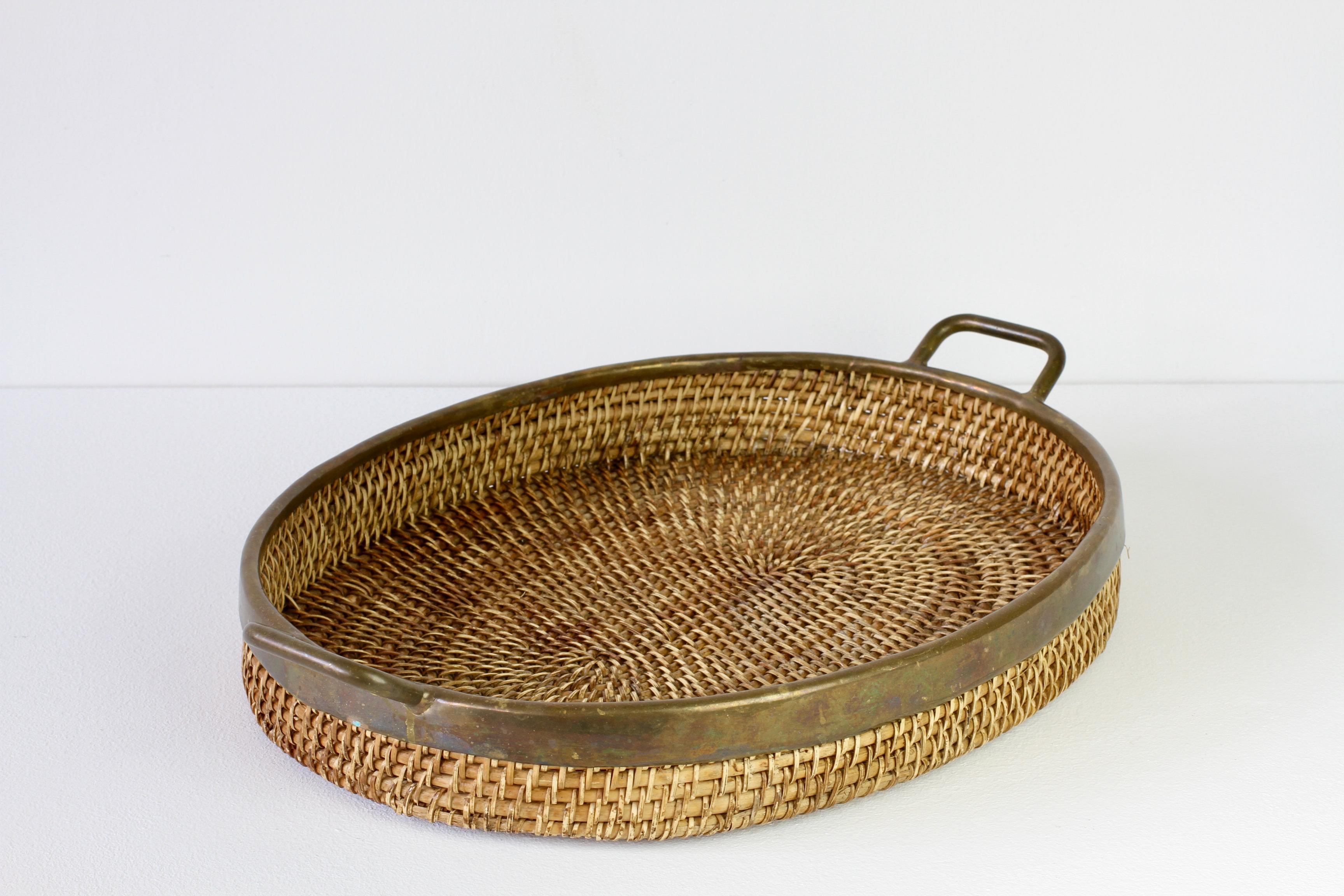 1970s Vintage Mid-Century Italian Brass Bamboo and Rattan Serving Tray / Platter 5