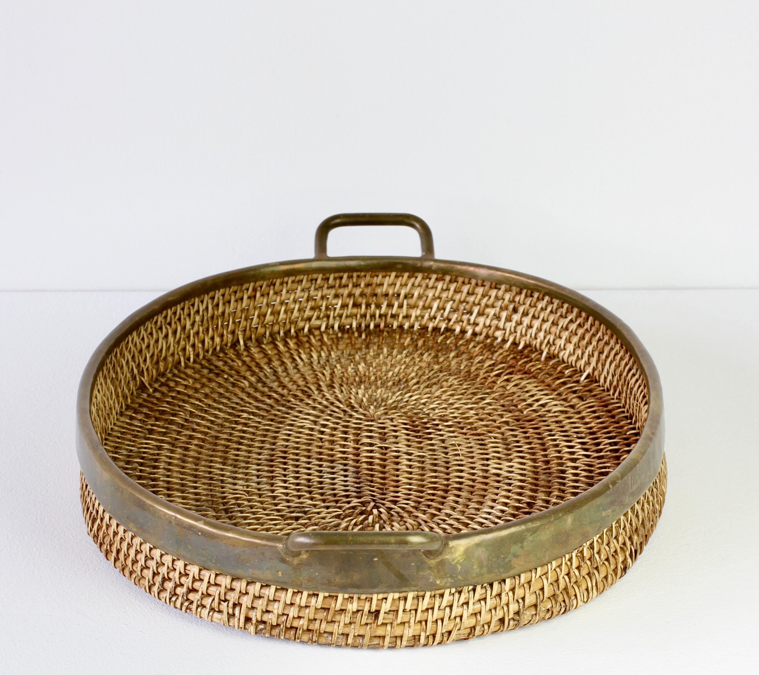 1970s Vintage Mid-Century Italian Brass Bamboo and Rattan Serving Tray / Platter 6