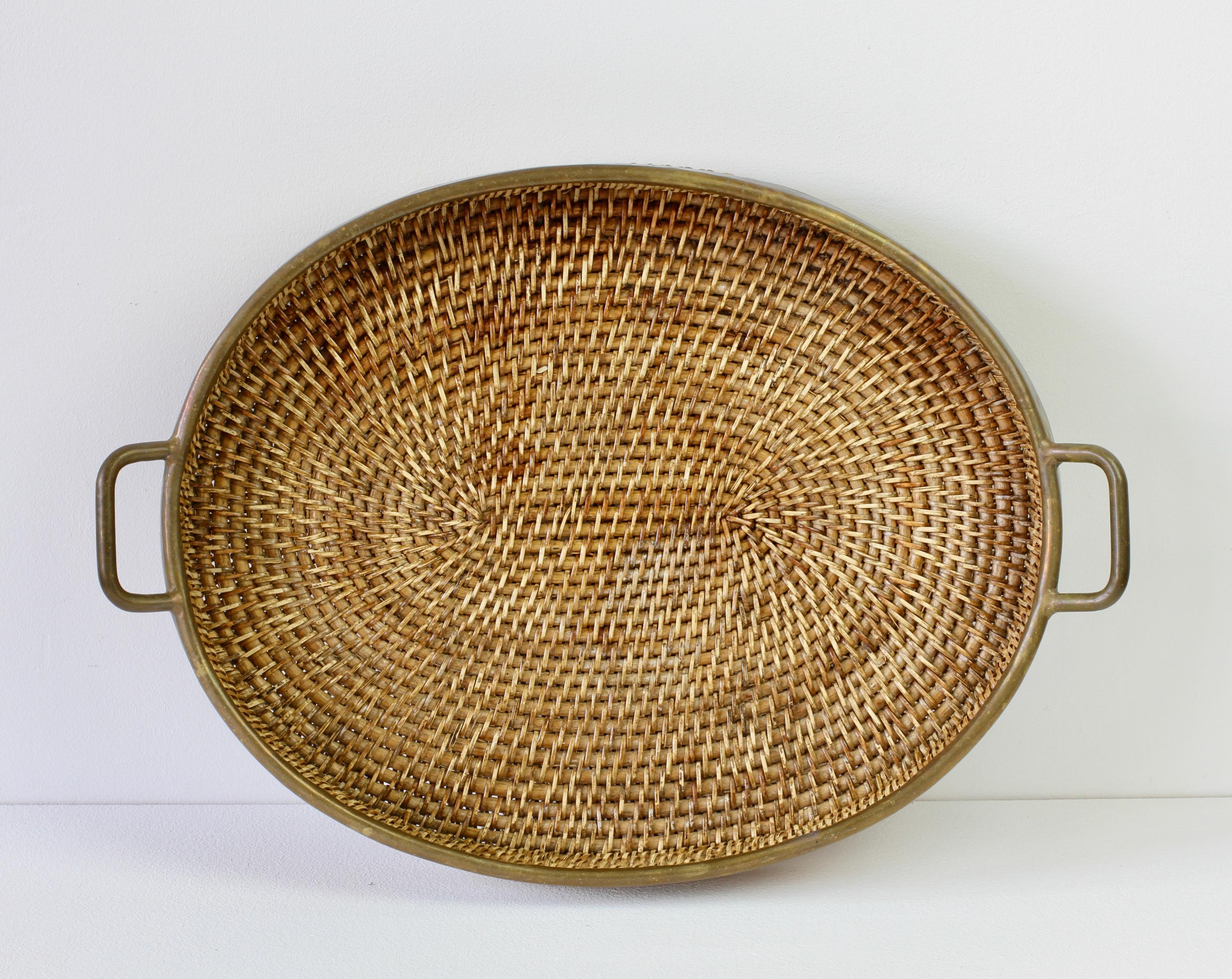 1970s Vintage Mid-Century Italian Brass Bamboo and Rattan Serving Tray / Platter 7
