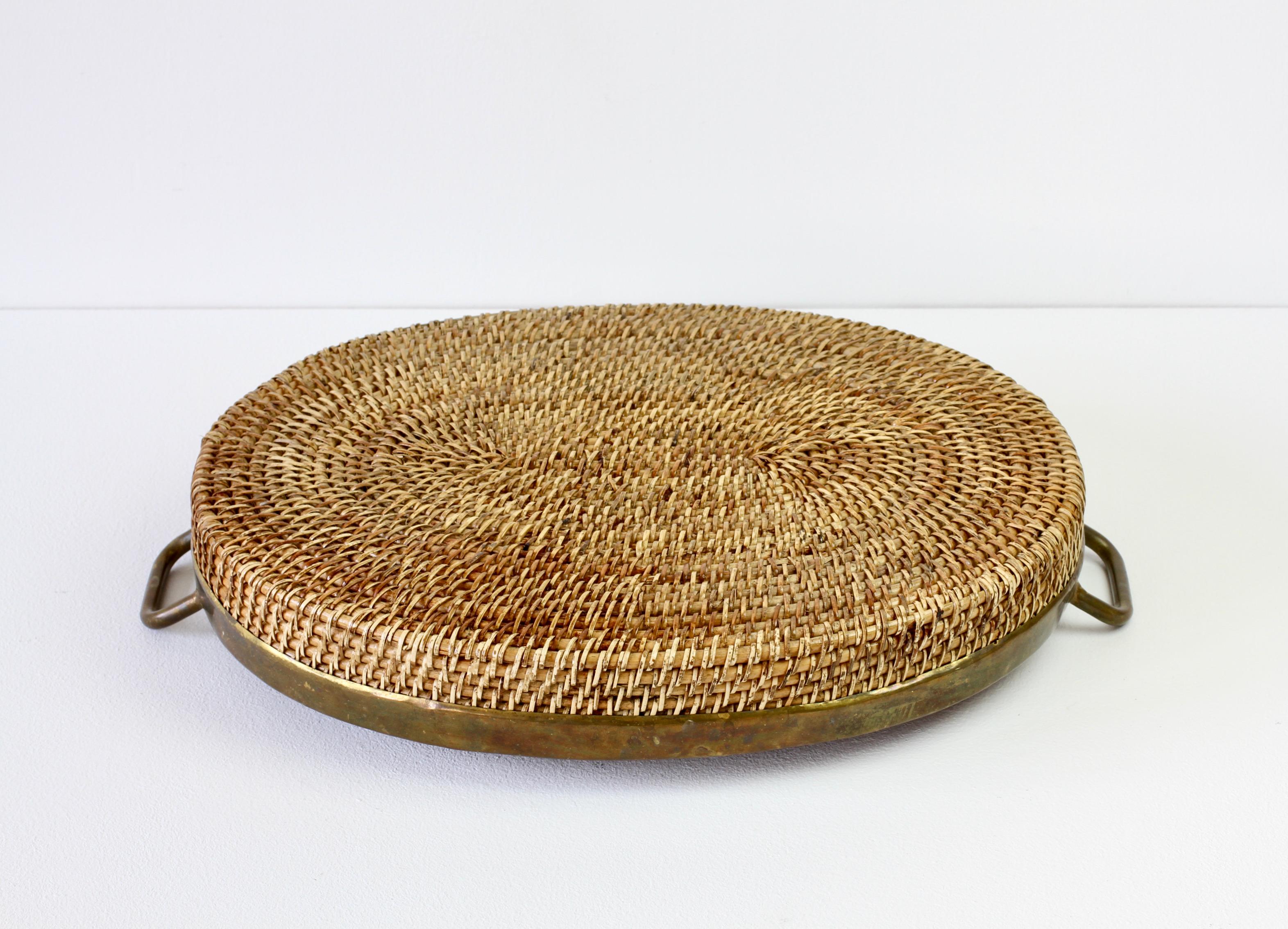 1970s Vintage Mid-Century Italian Brass Bamboo and Rattan Serving Tray / Platter 8
