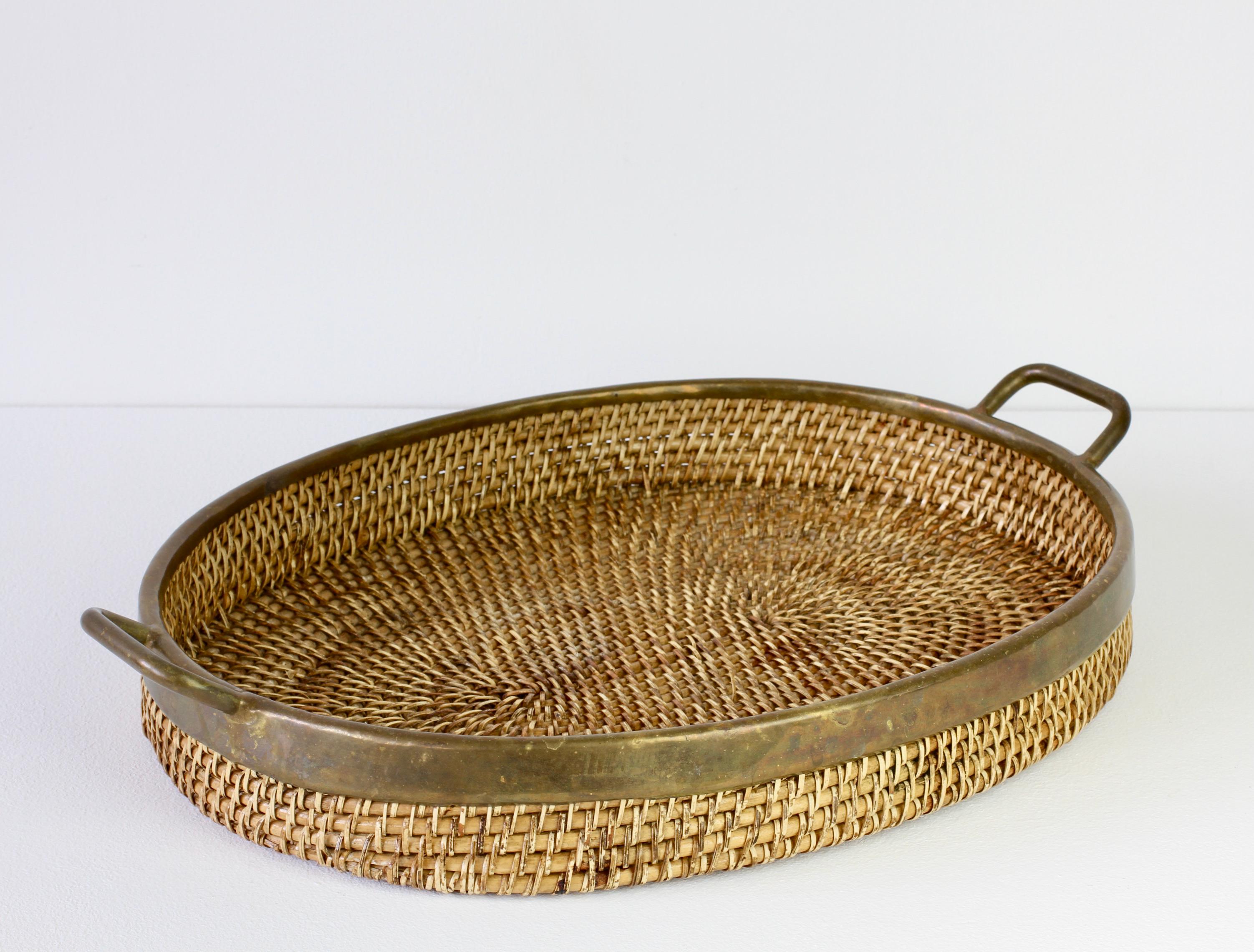 1970s Vintage Mid-Century Italian Brass Bamboo and Rattan Serving Tray / Platter 2