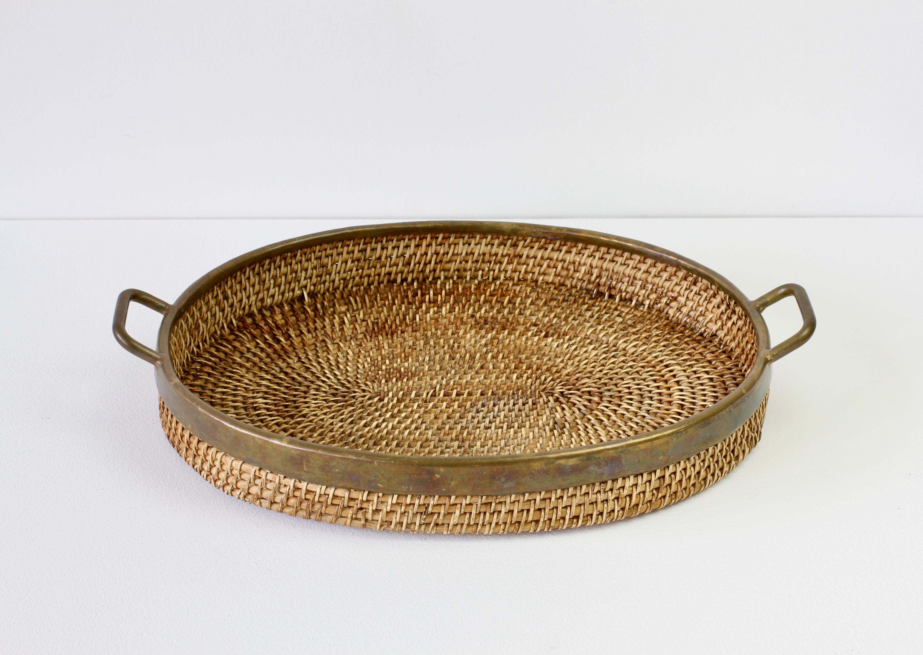 1970s Vintage Mid-Century Italian Brass Bamboo and Rattan Serving Tray / Platter 3