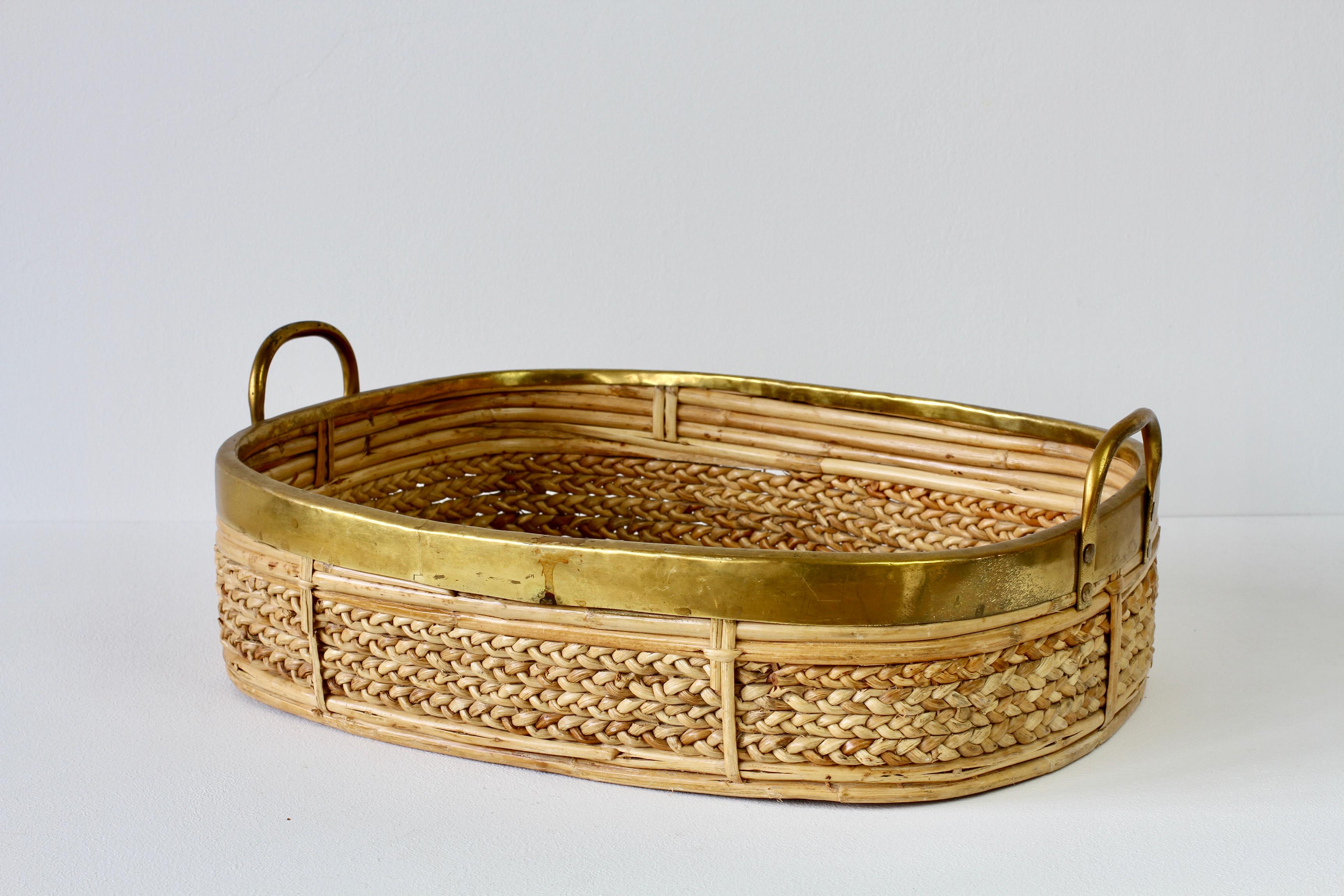 1970s Vintage Mid-Century Italian Bamboo and Rattan Serving Tray For Sale 5