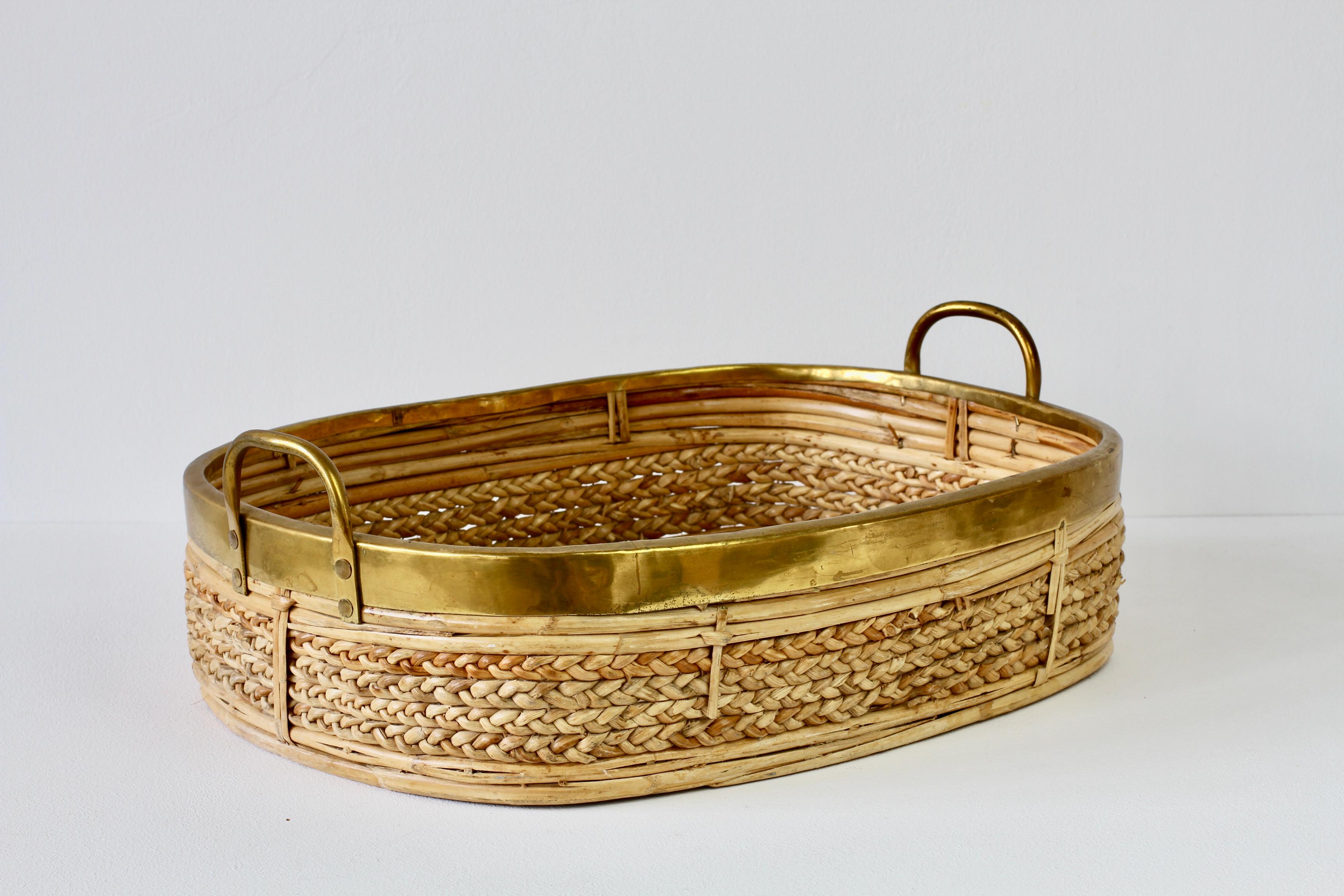 1970s Vintage Mid-Century Italian Bamboo and Rattan Serving Tray For Sale 7