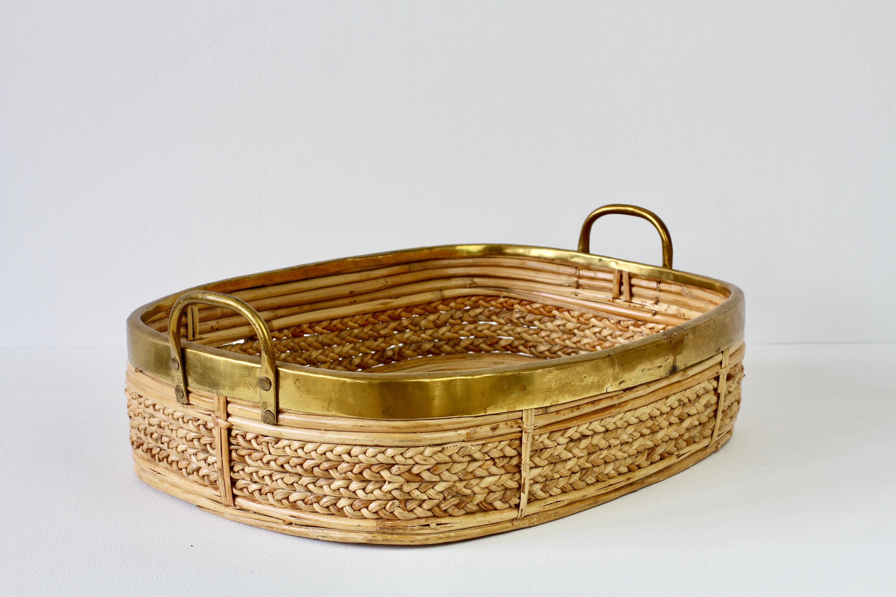 1970s Vintage Mid-Century Italian Bamboo and Rattan Serving Tray For Sale 8