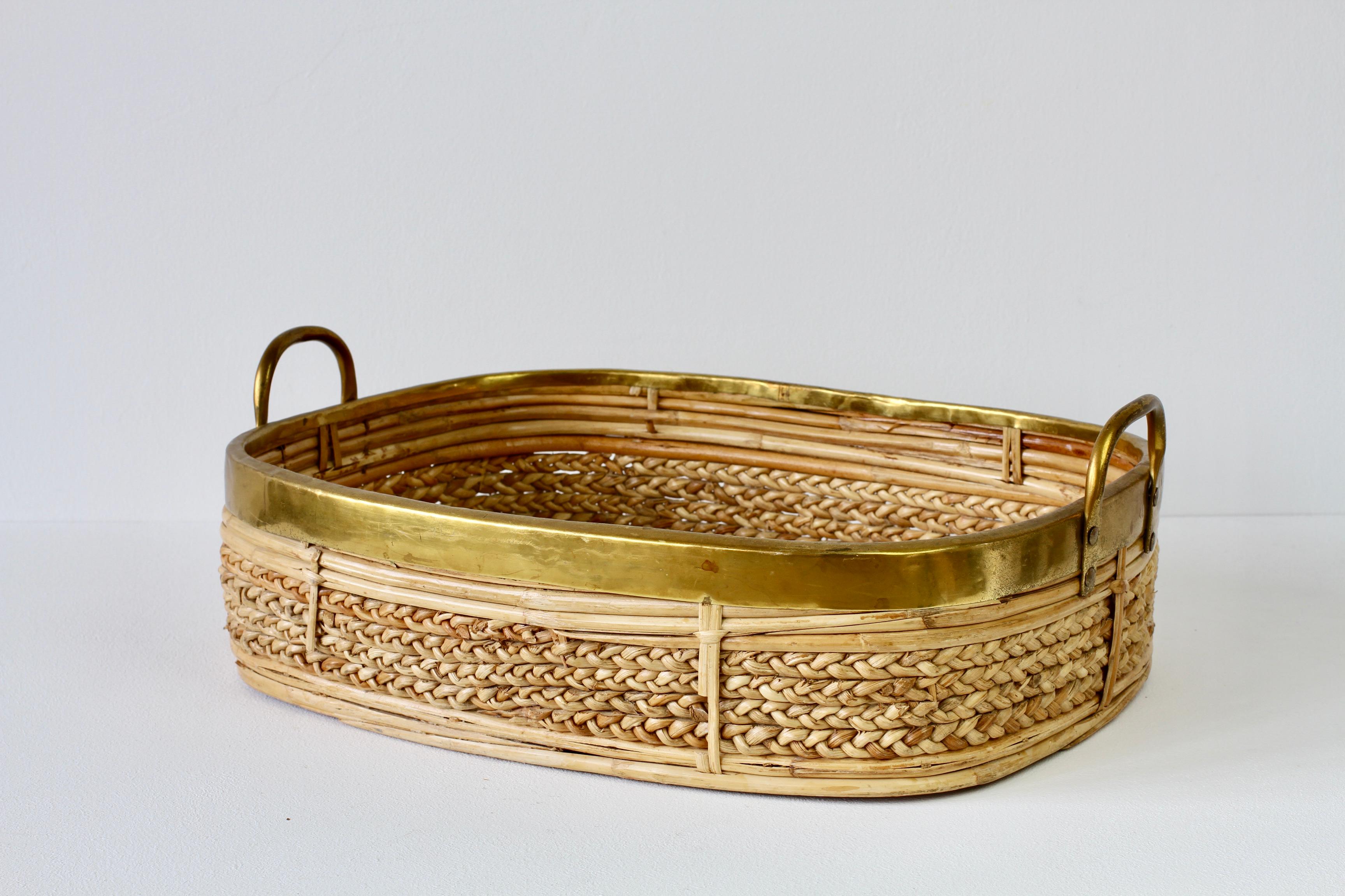 1970s Vintage Mid-Century Italian Bamboo and Rattan Serving Tray For Sale 10