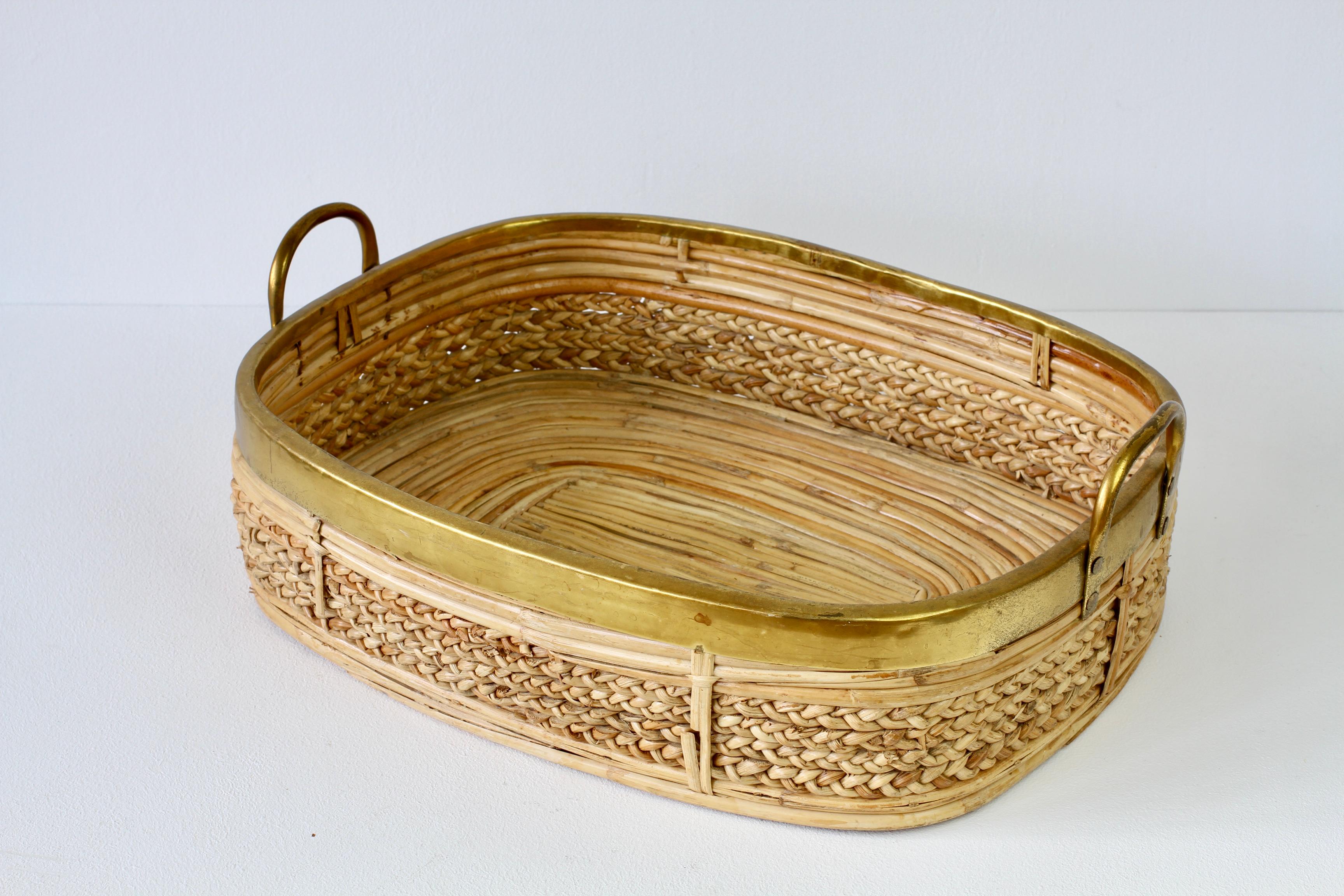 Hollywood Regency 1970s Vintage Mid-Century Italian Bamboo and Rattan Serving Tray For Sale