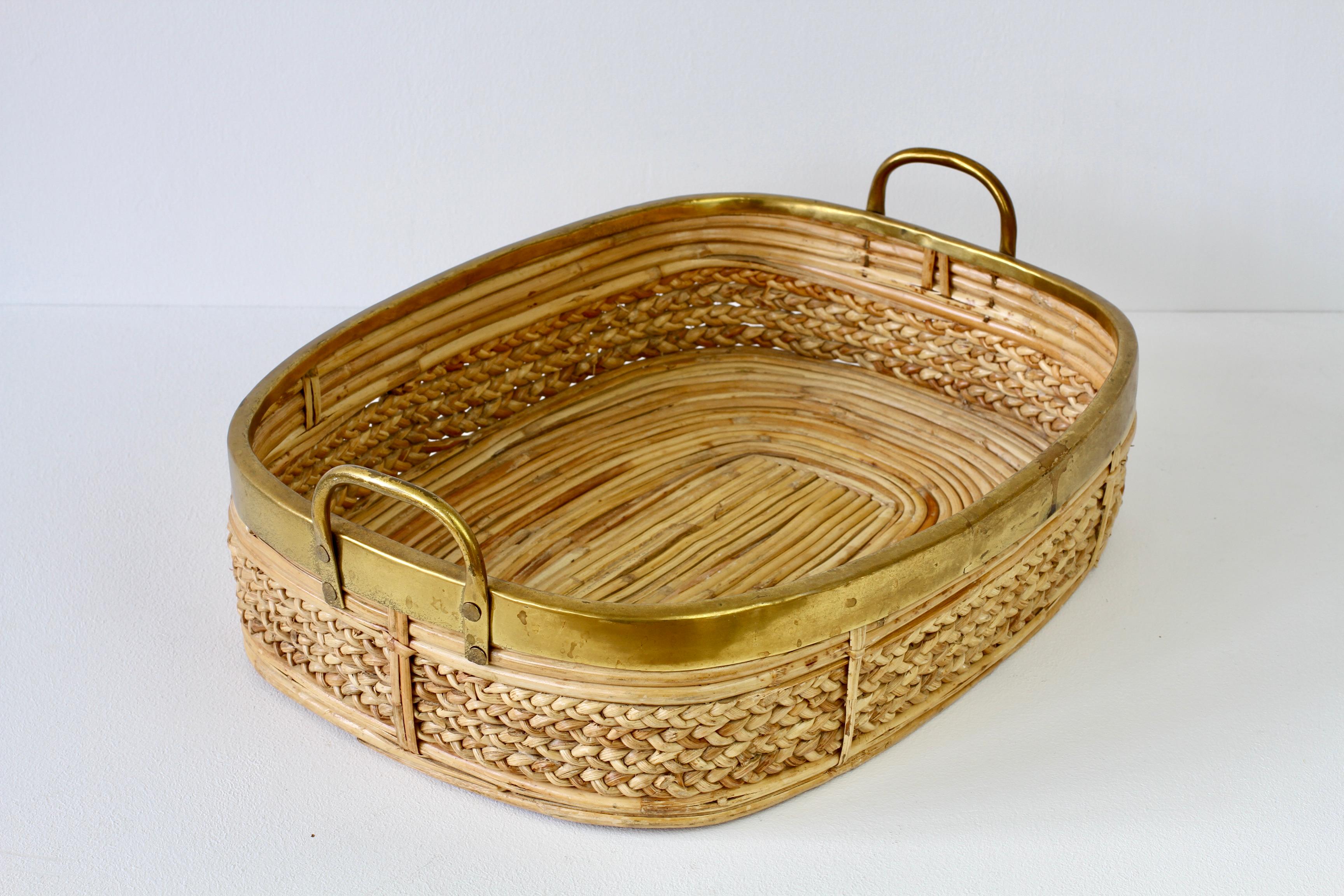 1970s Vintage Mid-Century Italian Bamboo and Rattan Serving Tray In Good Condition For Sale In Landau an der Isar, Bayern