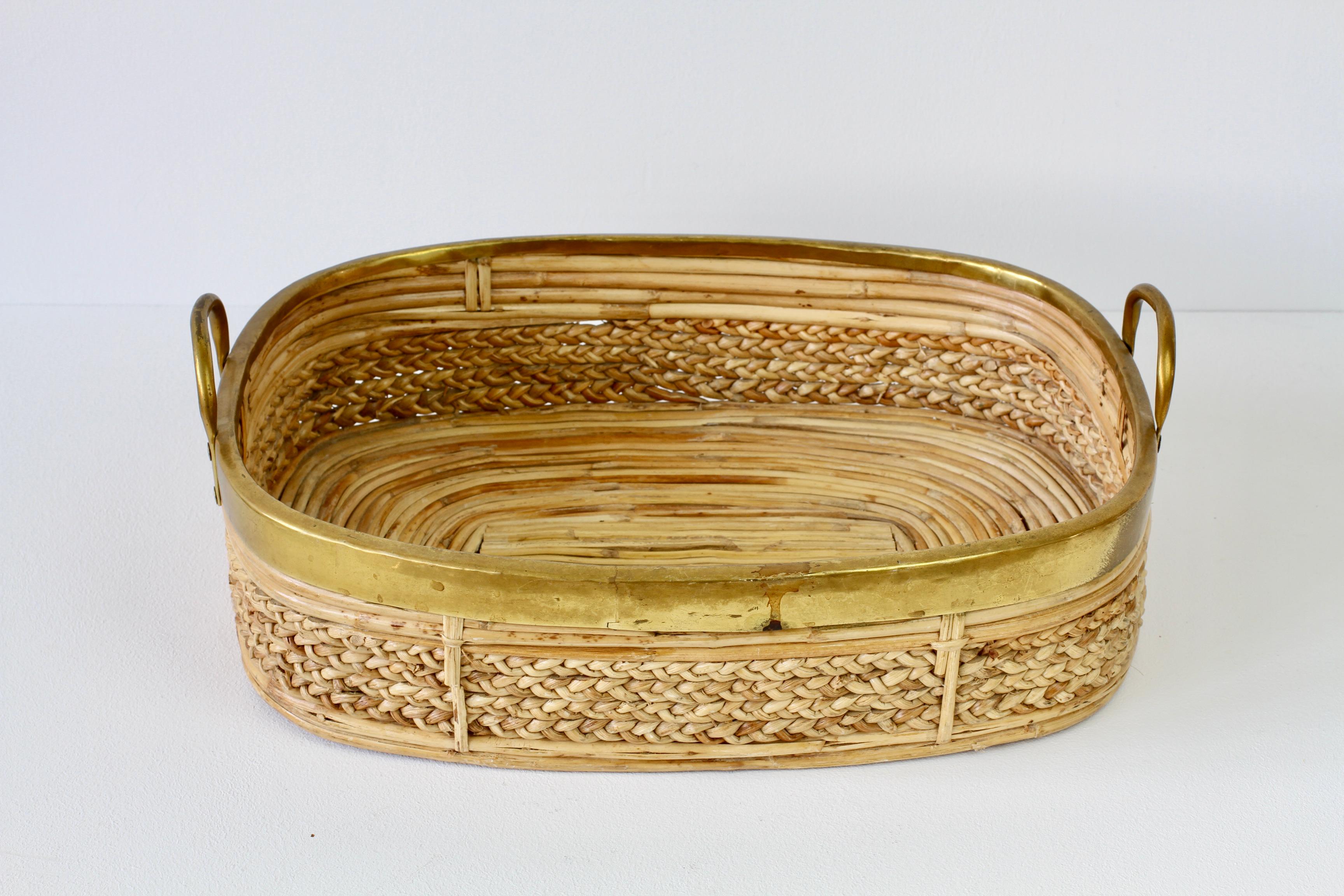 20th Century 1970s Vintage Mid-Century Italian Bamboo and Rattan Serving Tray For Sale