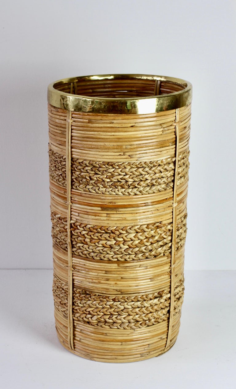 1970s Vintage Midcentury Italian Bamboo and Rattan Umbrella Stand For