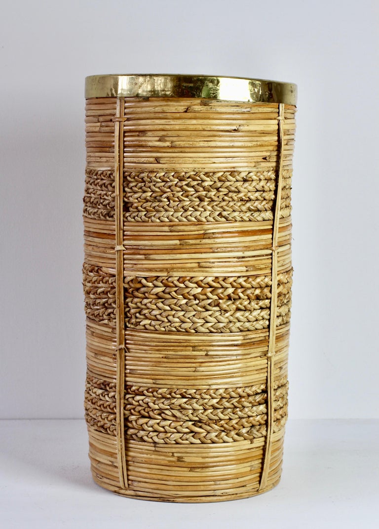 1970s Vintage Midcentury Italian Bamboo and Rattan Umbrella Stand For