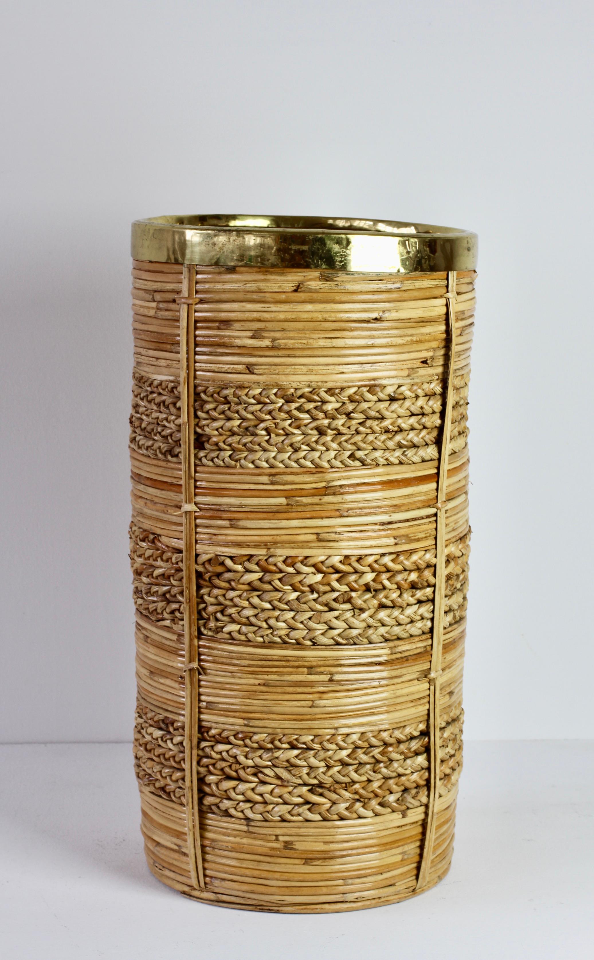 Polished 1970s Vintage Midcentury Italian Bamboo and Rattan Umbrella Stand