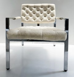 1970s Vintage Mid-century Milo Baughman Chrome Lounge Chairs, Pair