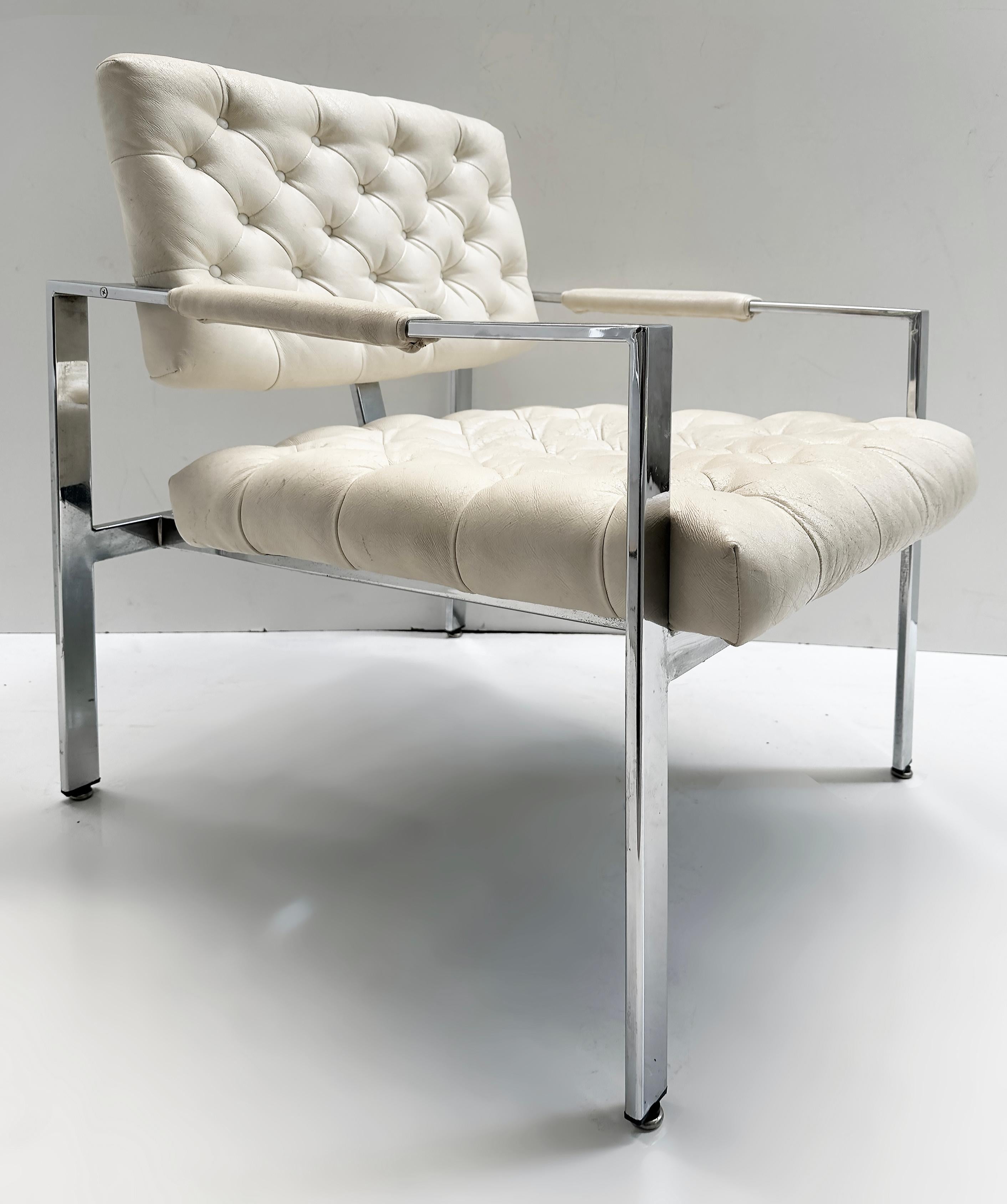Mid-Century Modern  1970s Vintage Mid-century Milo Baughman Chrome Lounge Chairs, Pair For Sale