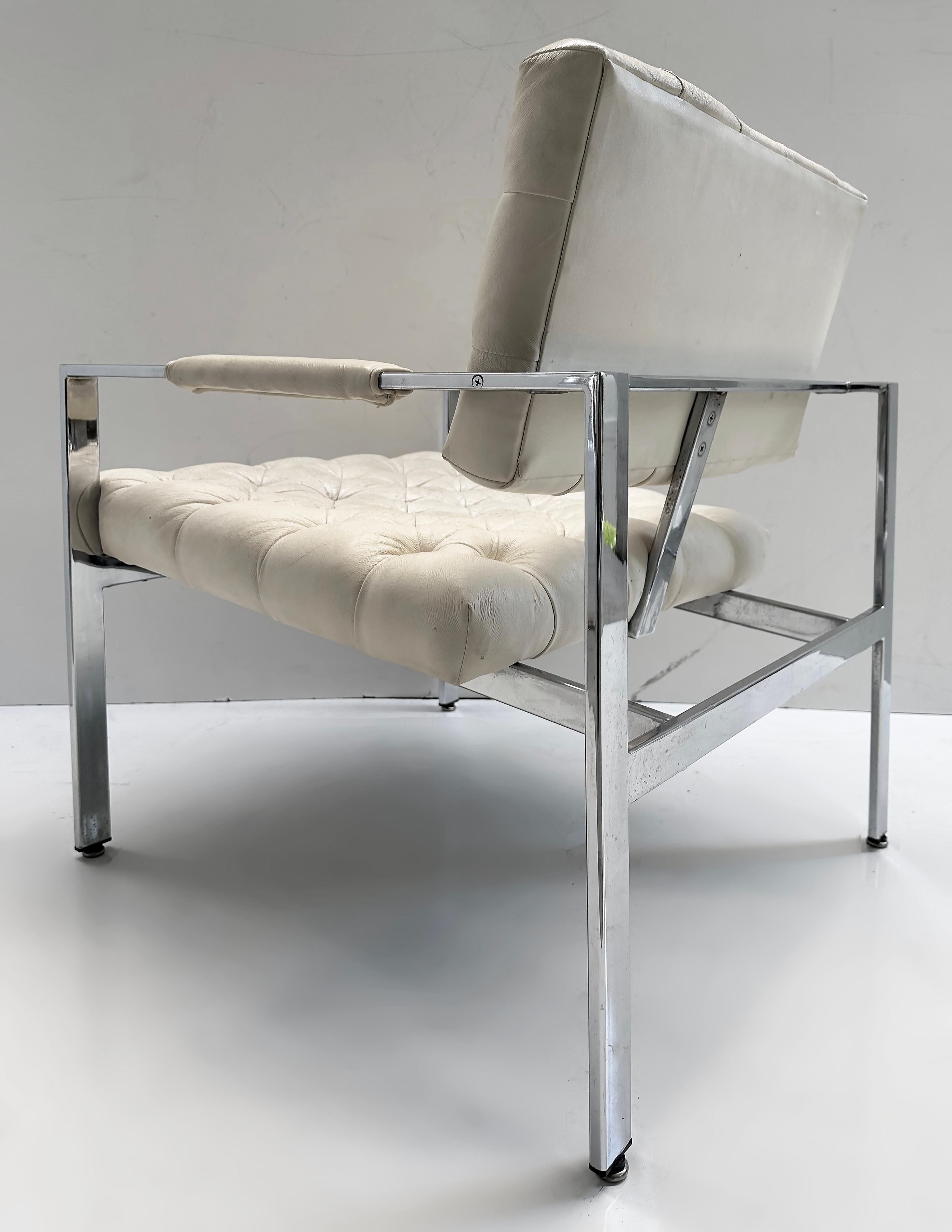 20th Century  1970s Vintage Mid-century Milo Baughman Chrome Lounge Chairs, Pair For Sale