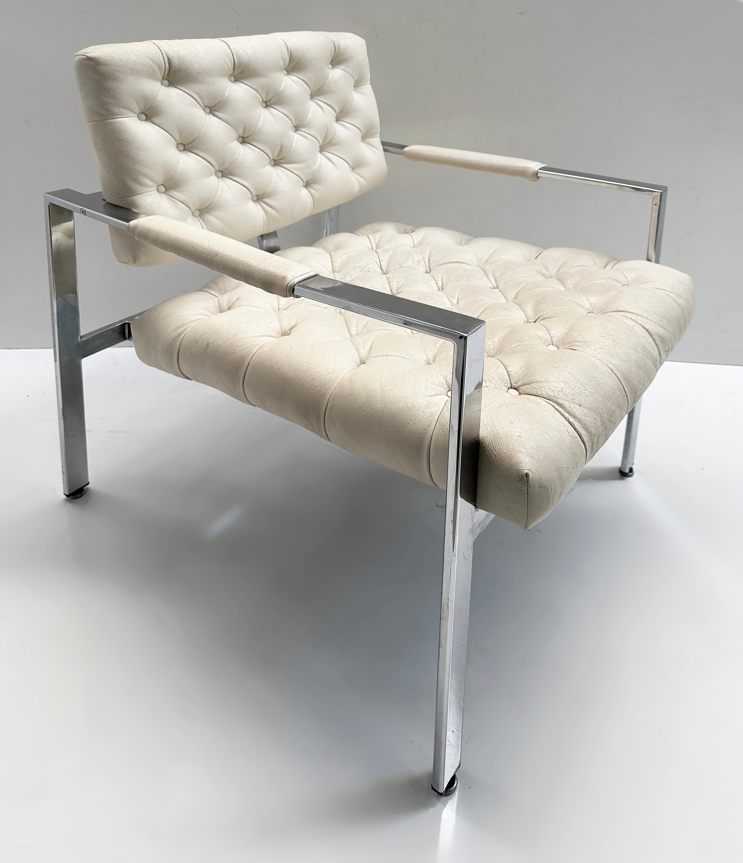  1970s Vintage Mid-century Milo Baughman Chrome Lounge Chairs, Pair For Sale 1
