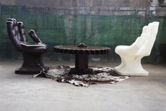 1970s Vintage Mid Century Modern Hand Lounge Chair, in Dark Brown-- One Piece