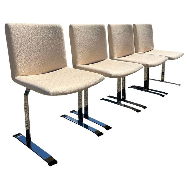 1970s Vintage Milo Baughman Style Modern Chrome Dining Chairs- Set of 4