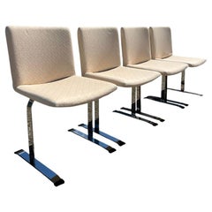 1970er Jahre Vintage Milo Baughman Stil Moderne Chrom-Esszimmerstühle- 4er-Set