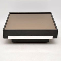 1970s Vintage Mirrored Ash & Chrome Coffee Table