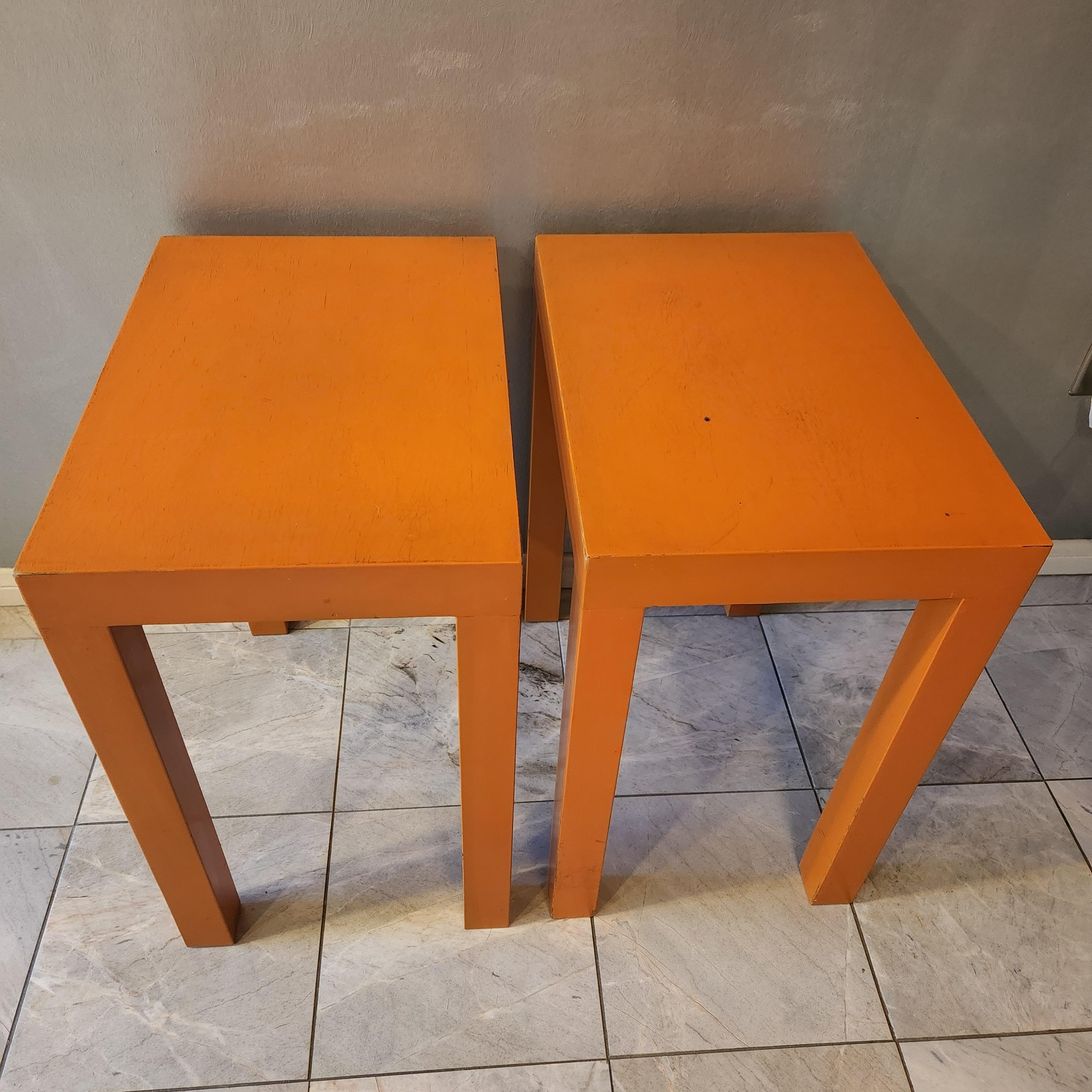 1970s Vintage Mod Wood Parsons Orange Side Tables Rectangular Color Pop 6