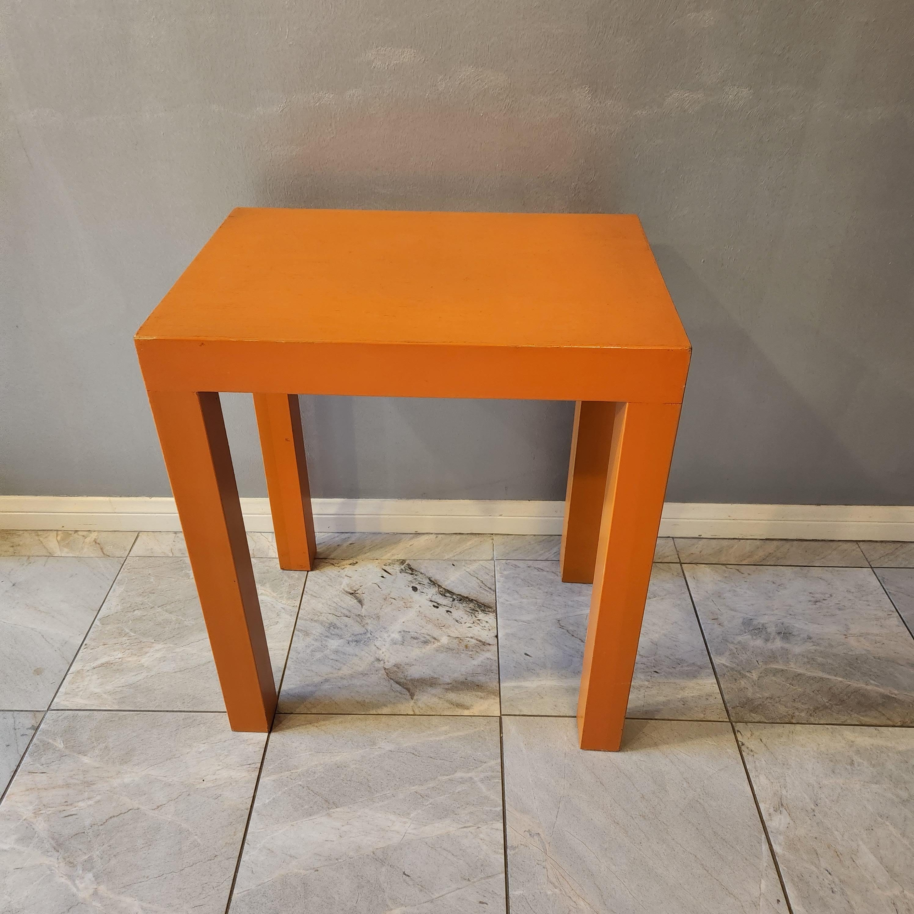 1970s Vintage Mod Wood Parsons Orange Side Tables Rectangular Color Pop 7