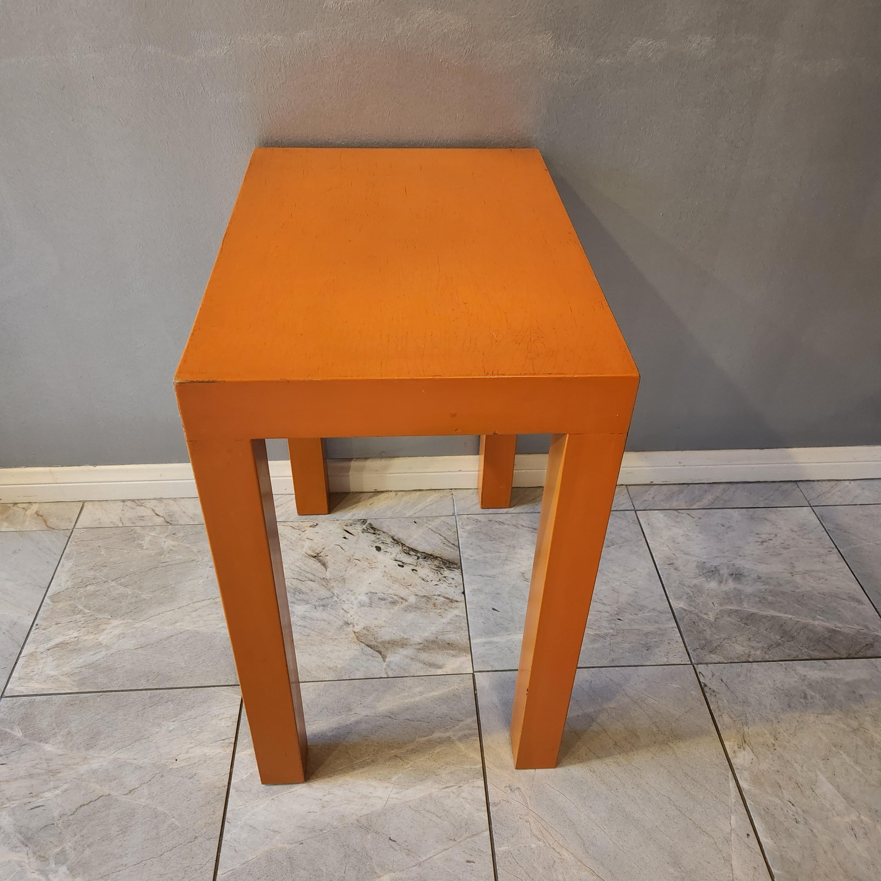 1970s Vintage Mod Wood Parsons Orange Side Tables Rectangular