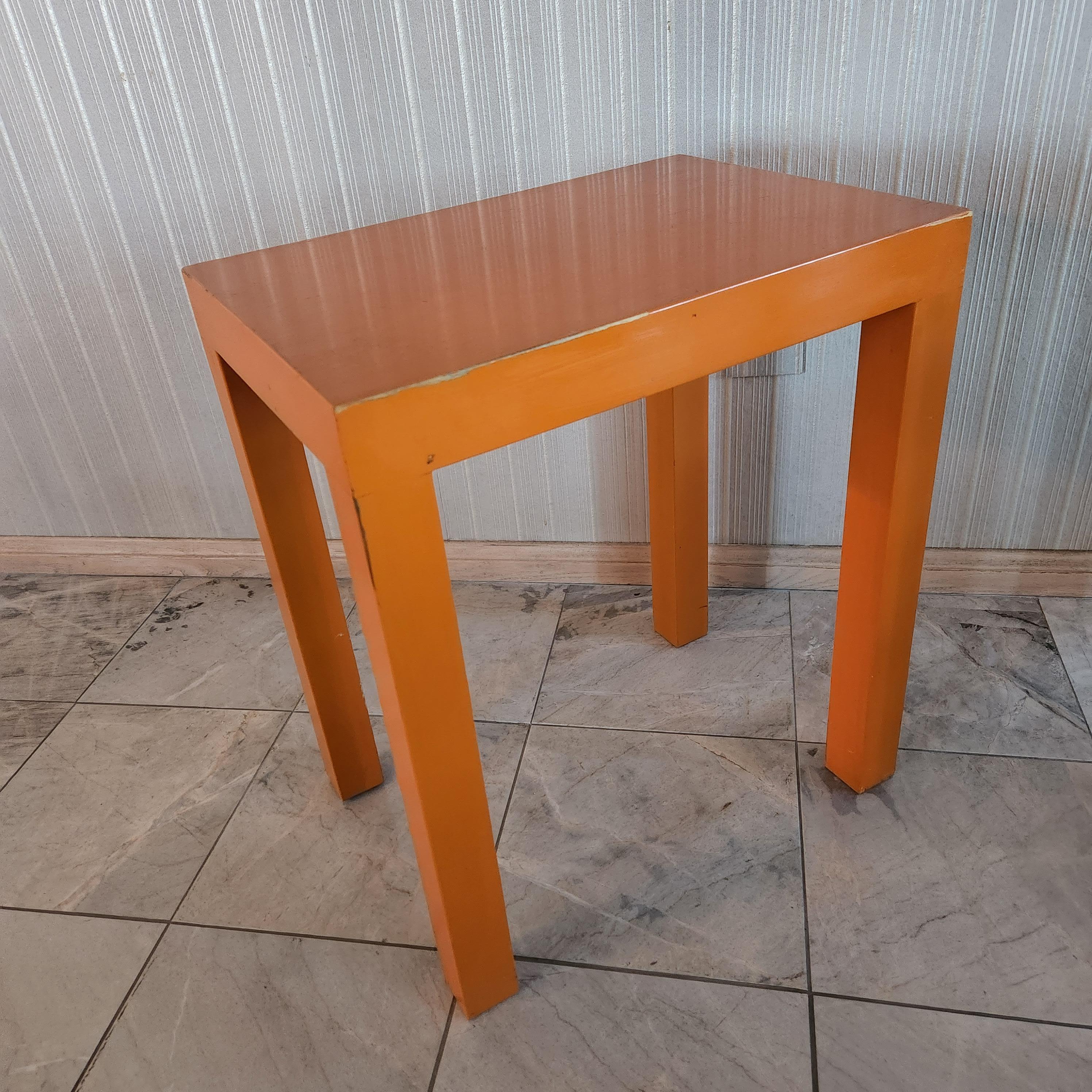 Mid-Century Modern 1970s Vintage Mod Wood Parsons Orange Side Tables Rectangular Color Pop