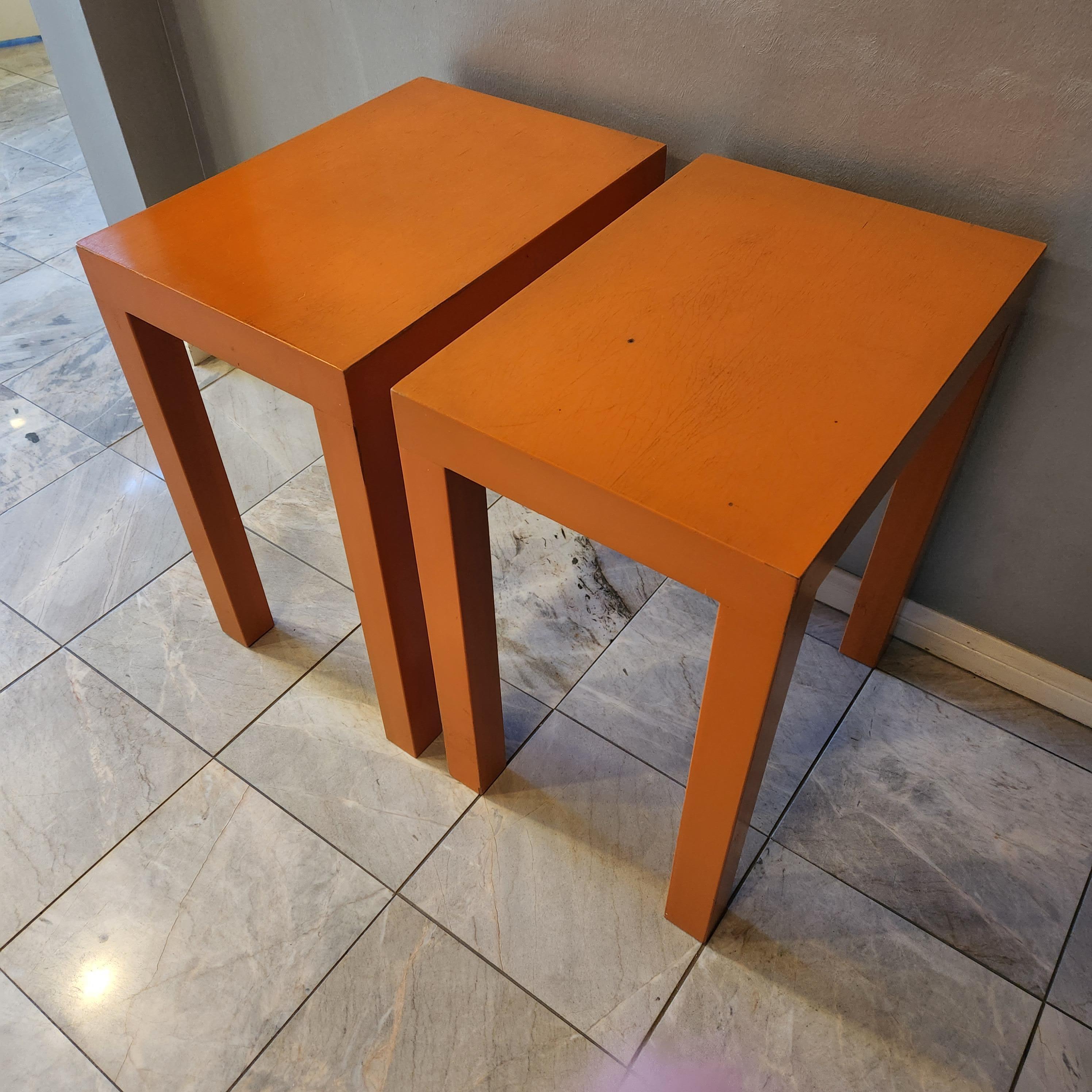 1970s Vintage Mod Wood Parsons Orange Side Tables Rectangular Color Pop In Good Condition In Chula Vista, CA