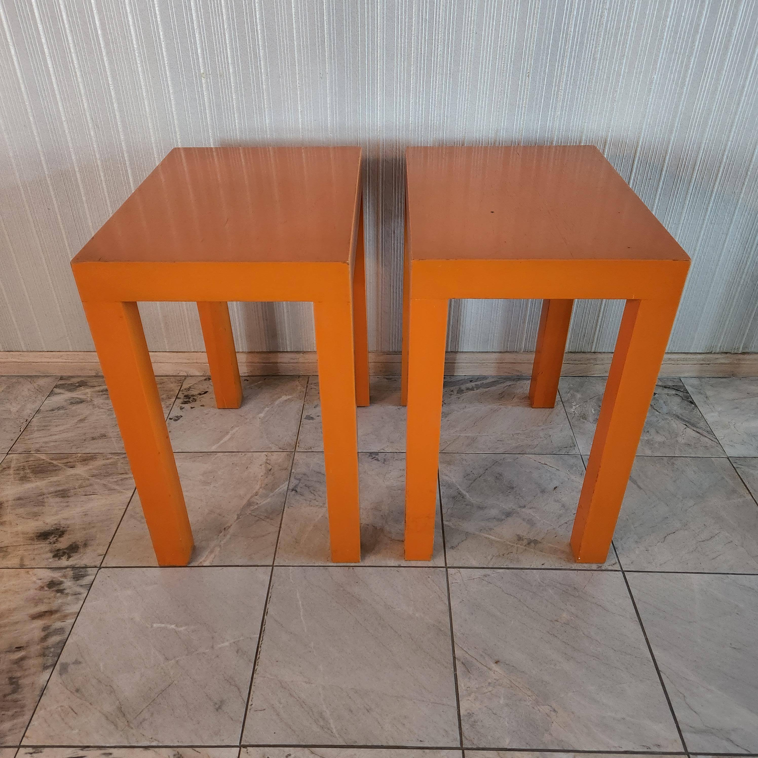 Late 20th Century 1970s Vintage Mod Wood Parsons Orange Side Tables Rectangular Color Pop