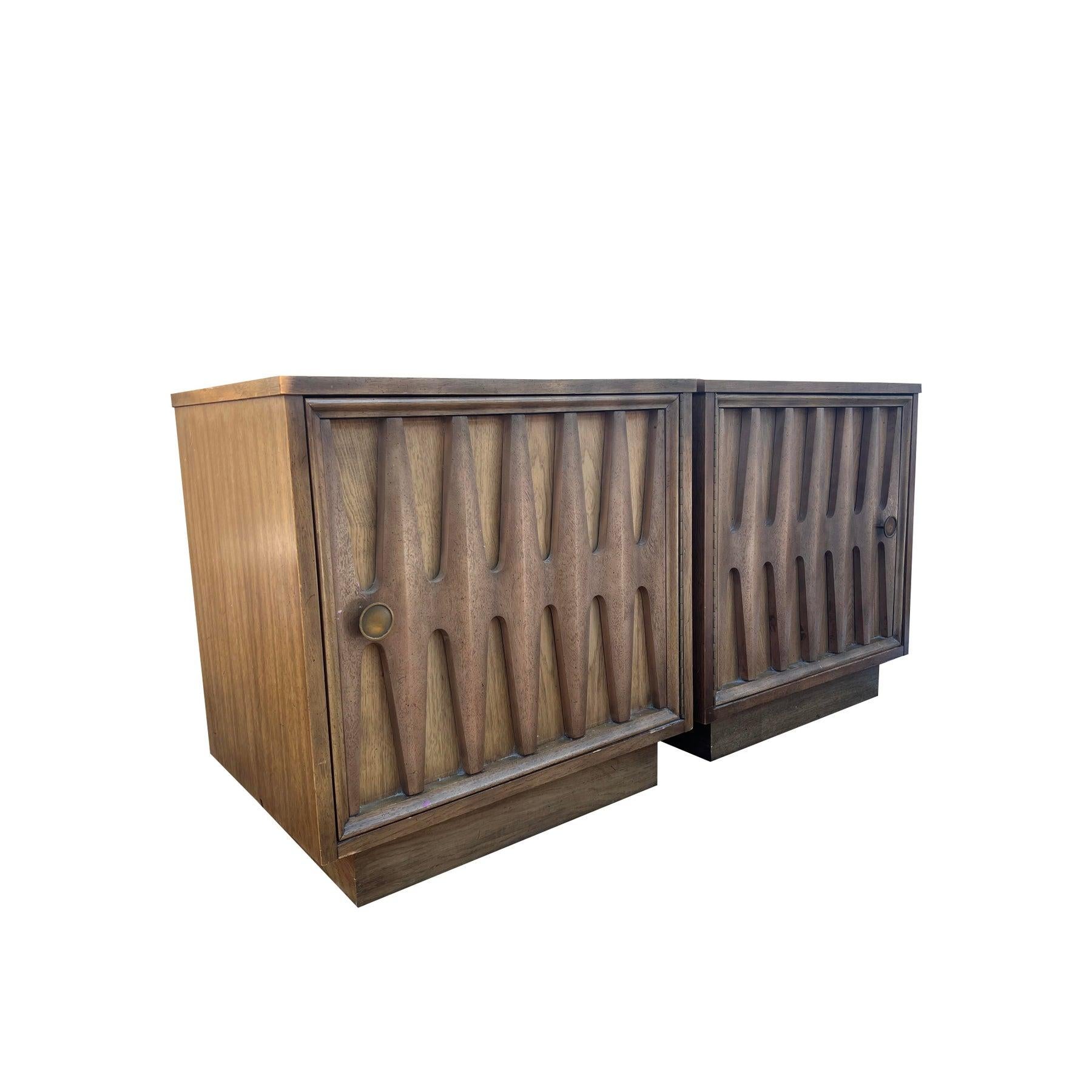 Wood 1970s Vintage Modern Broyhill Brasilia Style Night Stands or End Tables a Pair