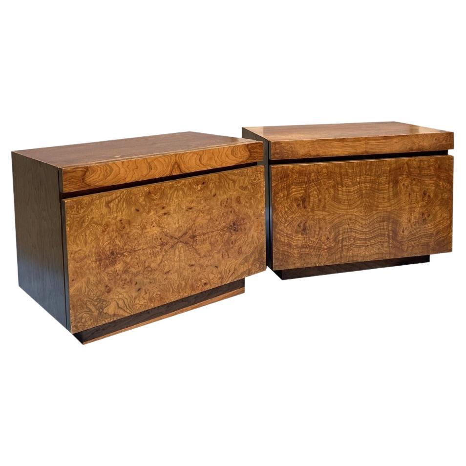1970s Vintage Modern Burl Nightstands by Milo Baughman for Lane a Pair