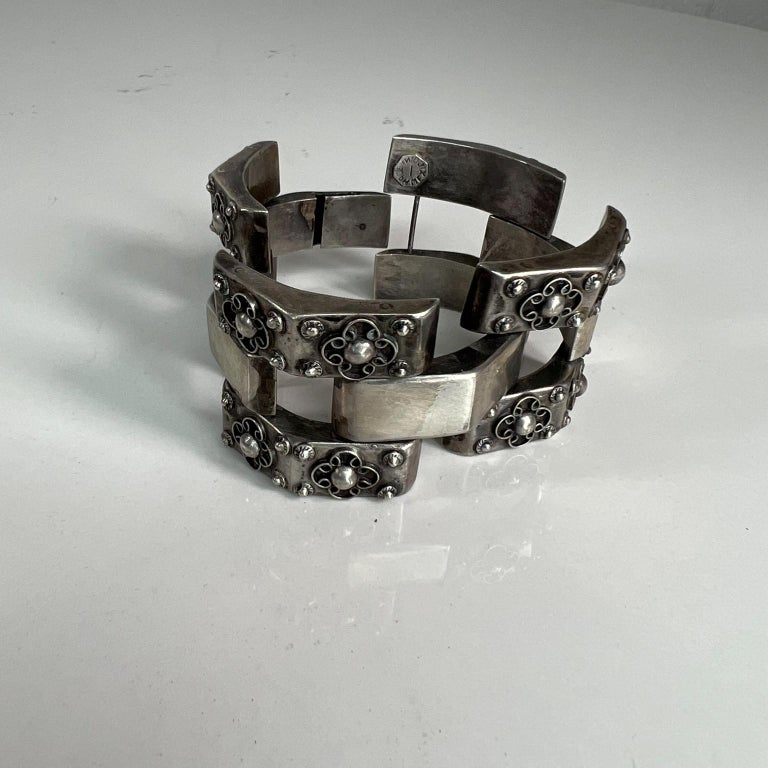 1940s Sterling Silver Mexican Charm Bracelet For Sale at 1stDibs