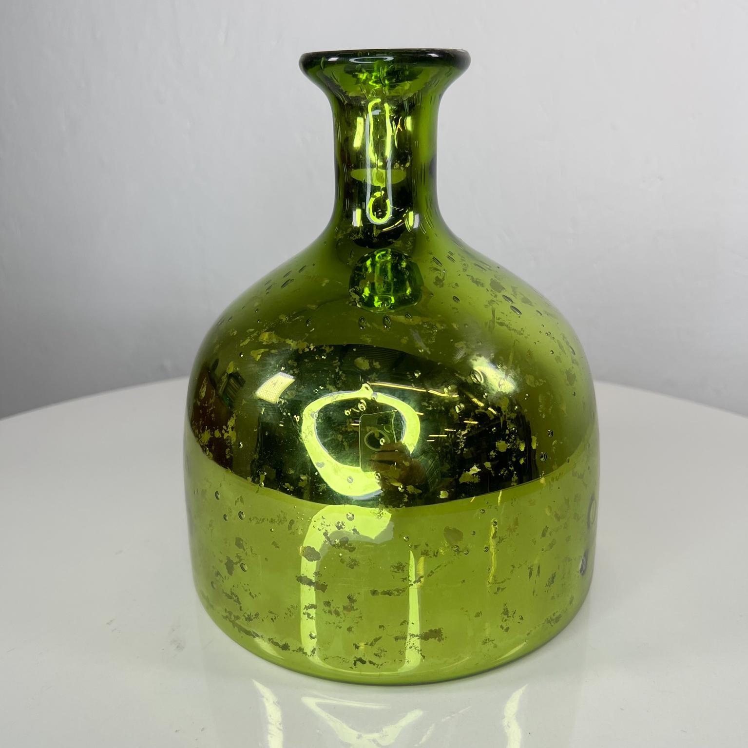 1970s Vintage Modern Green Vase Weed Pot in Mercury Glass In Good Condition For Sale In Chula Vista, CA