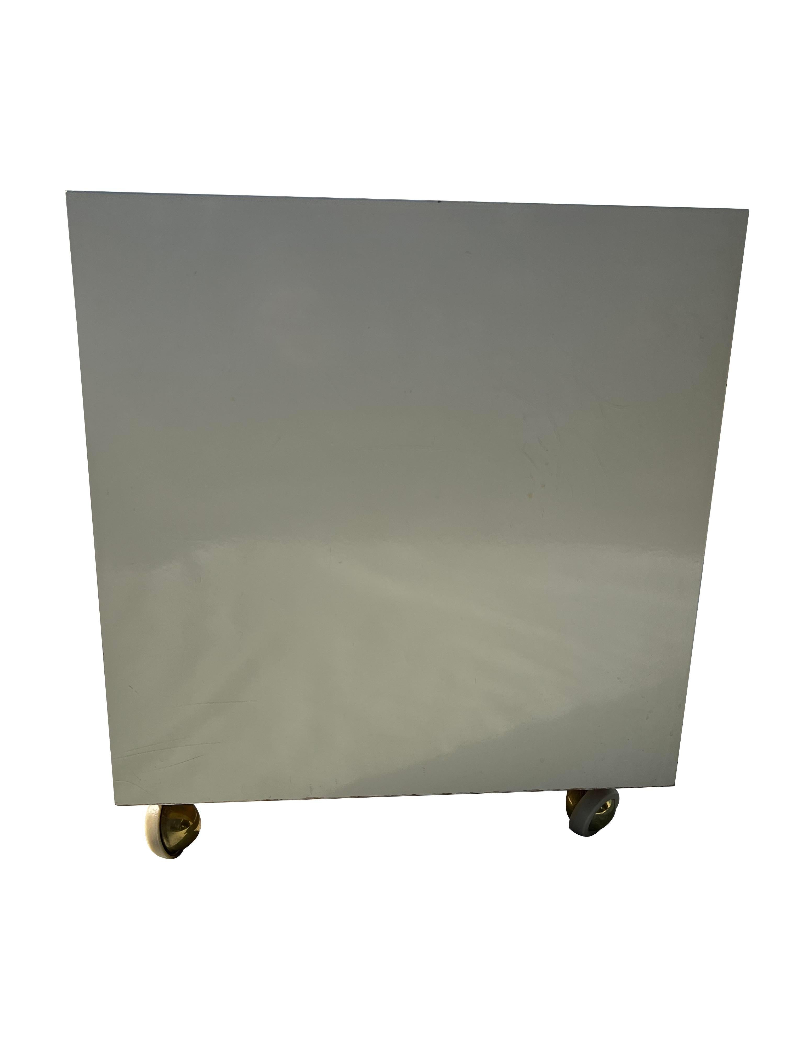 Late 20th Century 1970s Vintage Modern White Nightstands With Brass Hardware on Wheels - a Pair For Sale