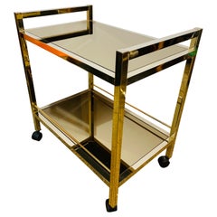 1970s Vintage Modernist Italian Brassed Chrome Drinks Trolley or Bar Cart