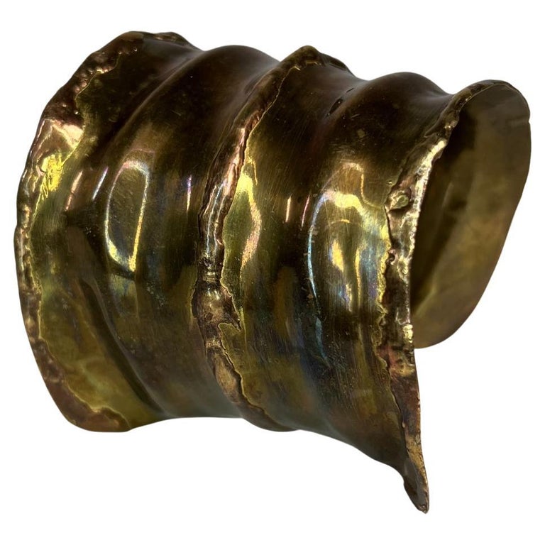 1970s Vintage Modernist Sculptural Brass Cuff Bracelet Brutalist Design ...