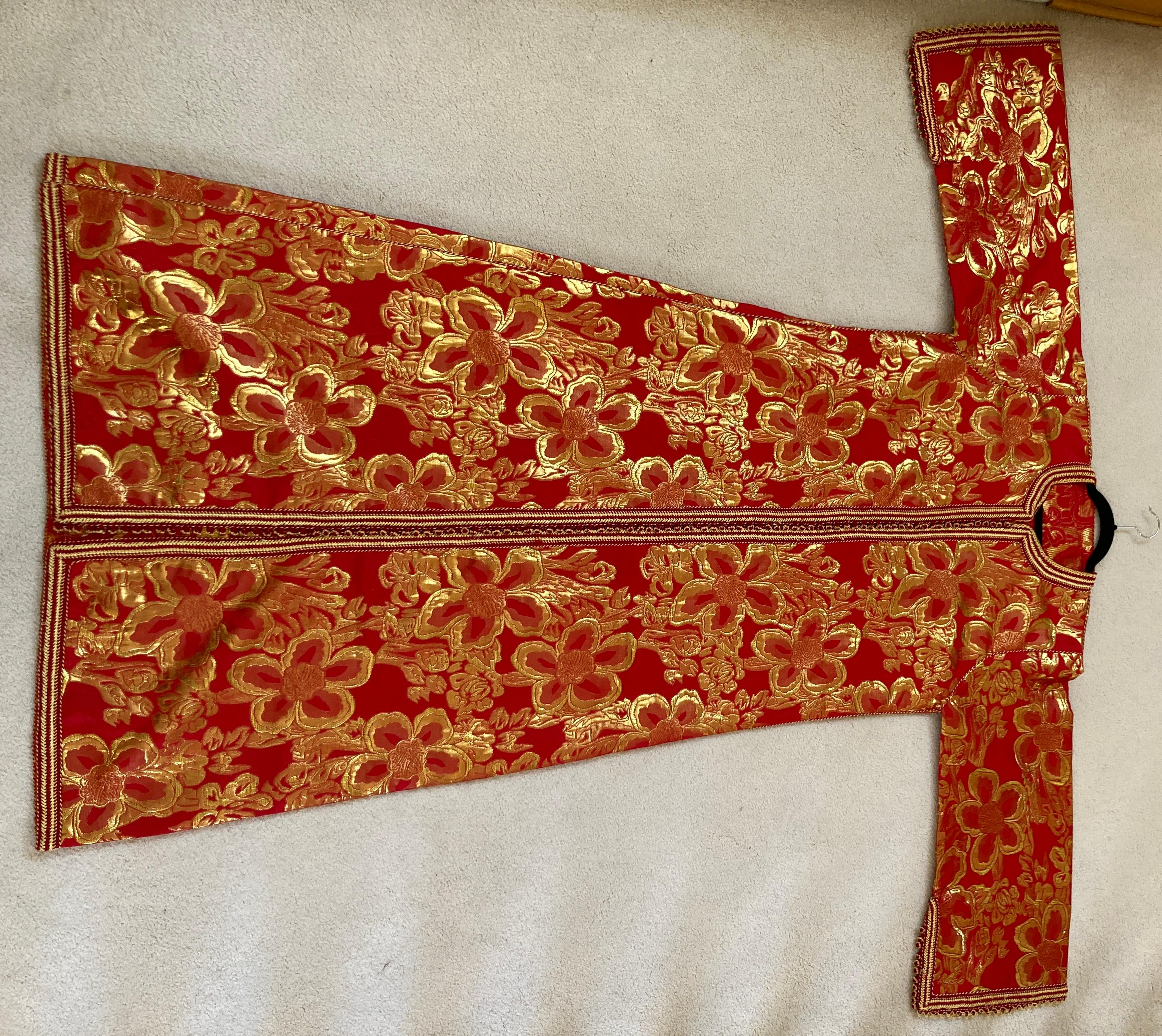 1970s Vintage Moroccan Kaftan Red and Gold Brocade Caftan Maxi Dress For Sale 14