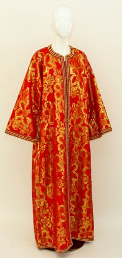 Moroccan Kaftan Red and Gold Brocade Caftan Maxi Dress 1970s Vintage